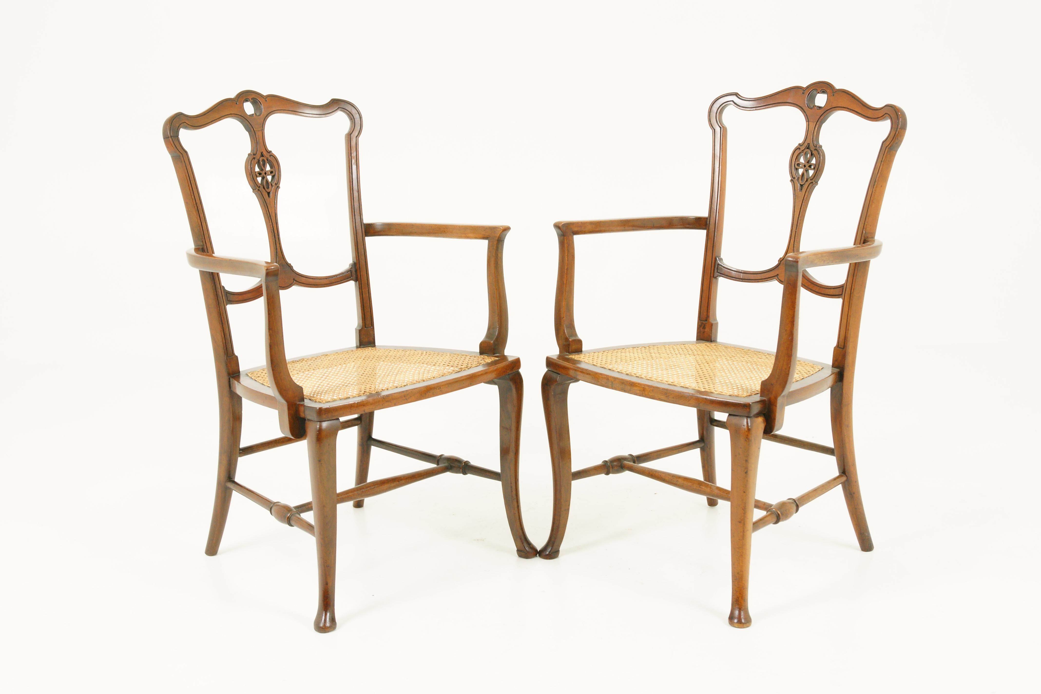 Antique Walnut Armchairs, Pair of Armchairs, Caned Seats, Scotland 1920, B1700 6