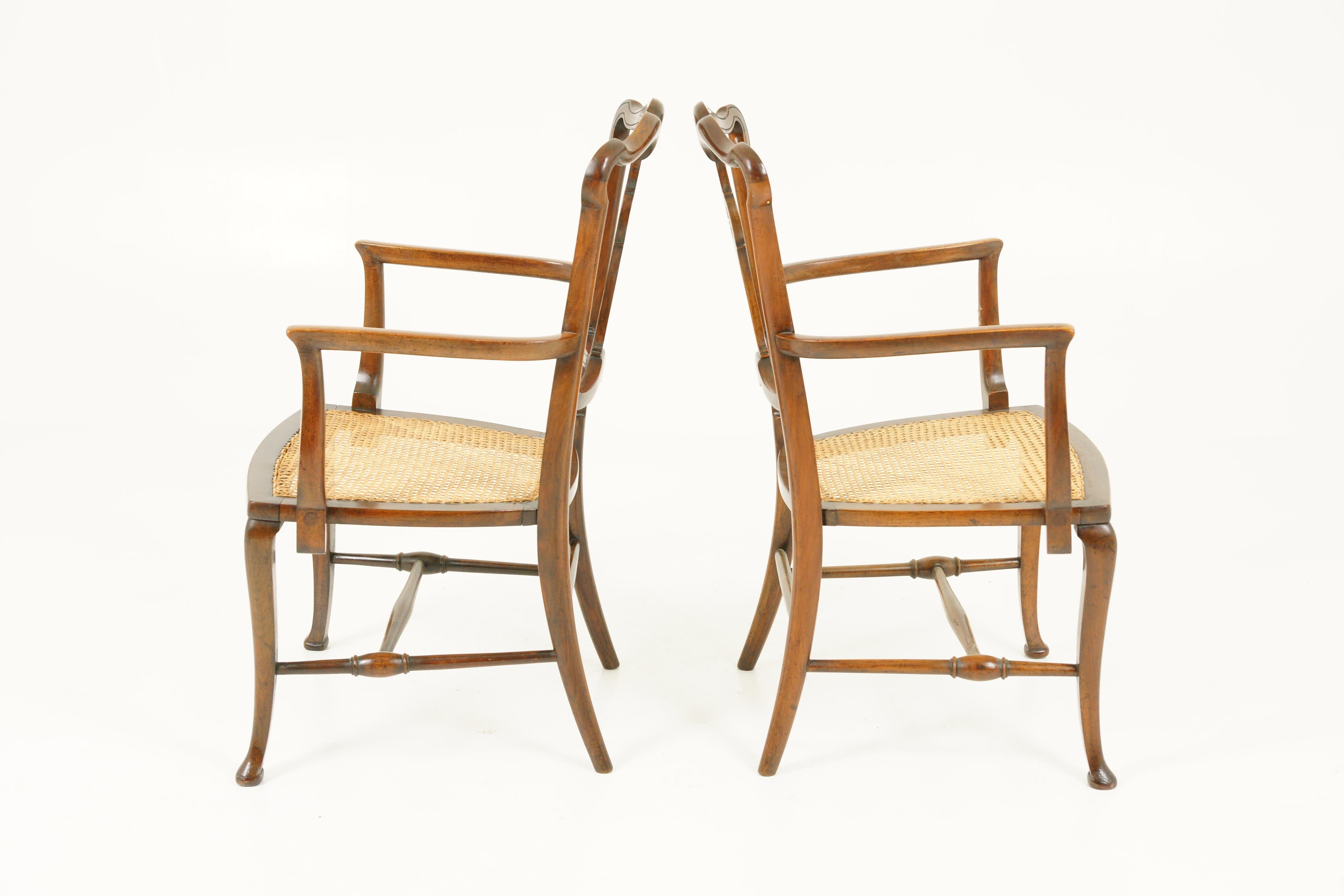 Early 20th Century Antique Walnut Armchairs, Pair of Armchairs, Caned Seats, Scotland 1920, B1700