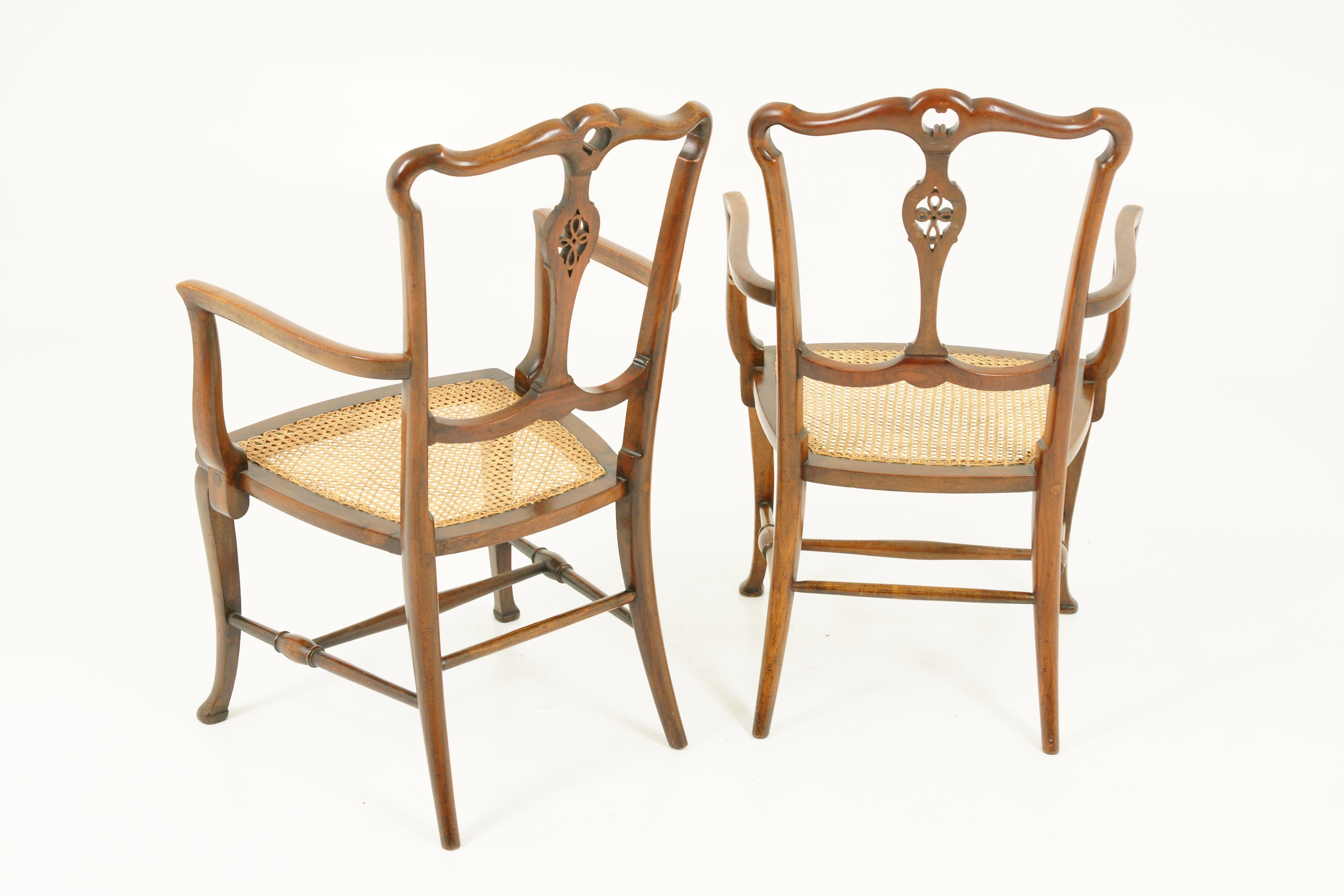 Antique Walnut Armchairs, Pair of Armchairs, Caned Seats, Scotland 1920, B1700 1