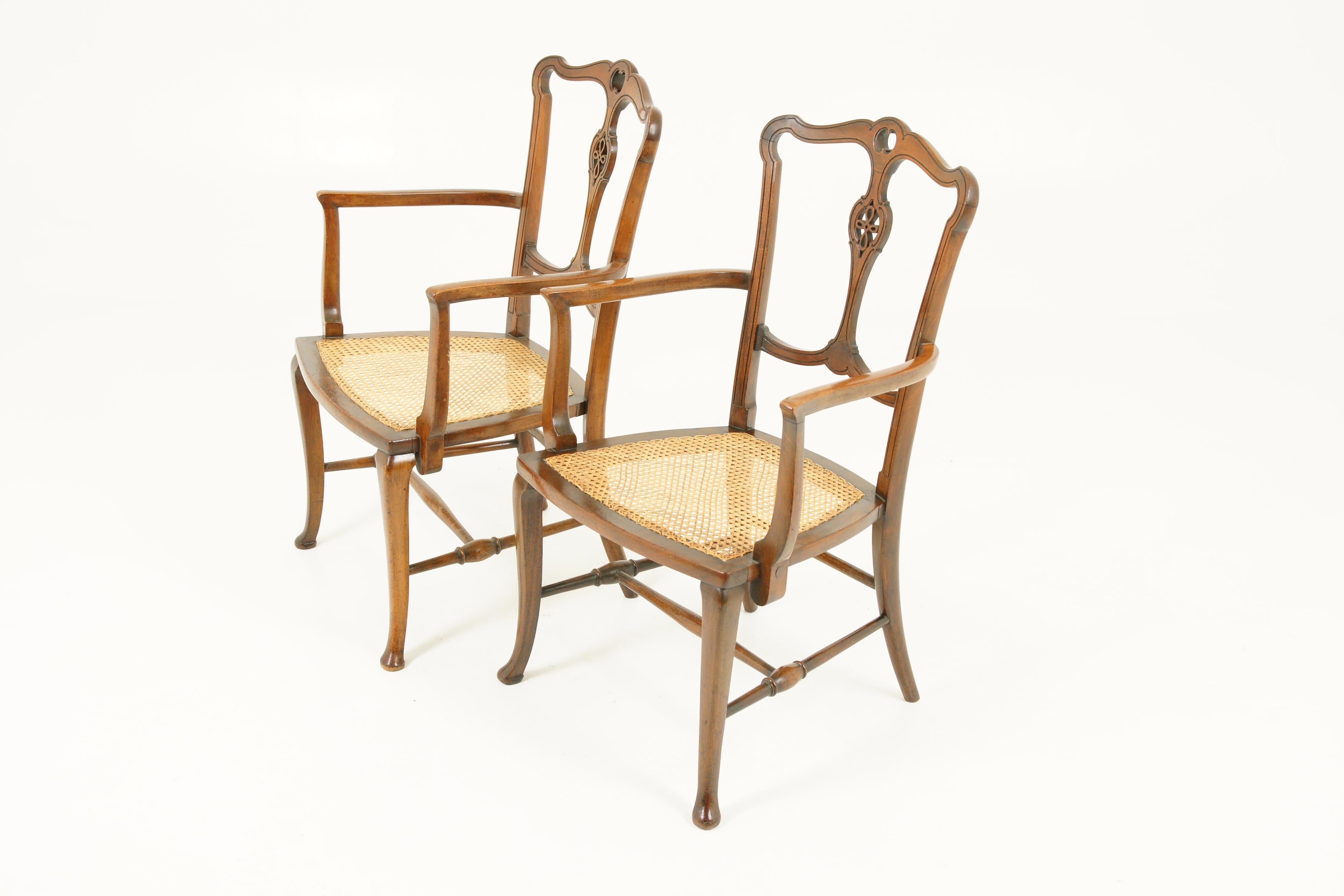 Antique Walnut Armchairs, Pair of Armchairs, Caned Seats, Scotland 1920, B1700 2