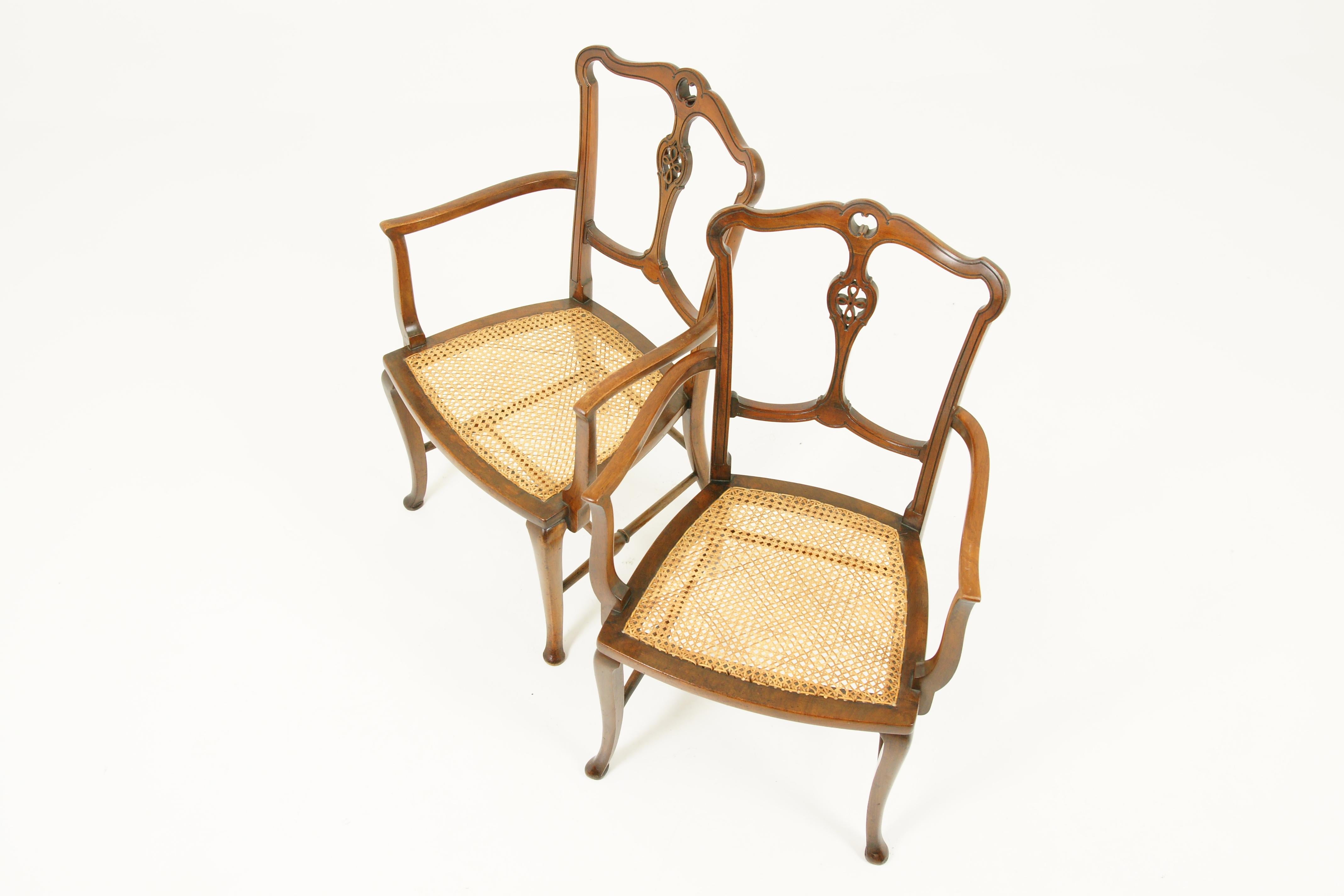 Antique Walnut Armchairs, Pair of Armchairs, Caned Seats, Scotland 1920, B1700 3