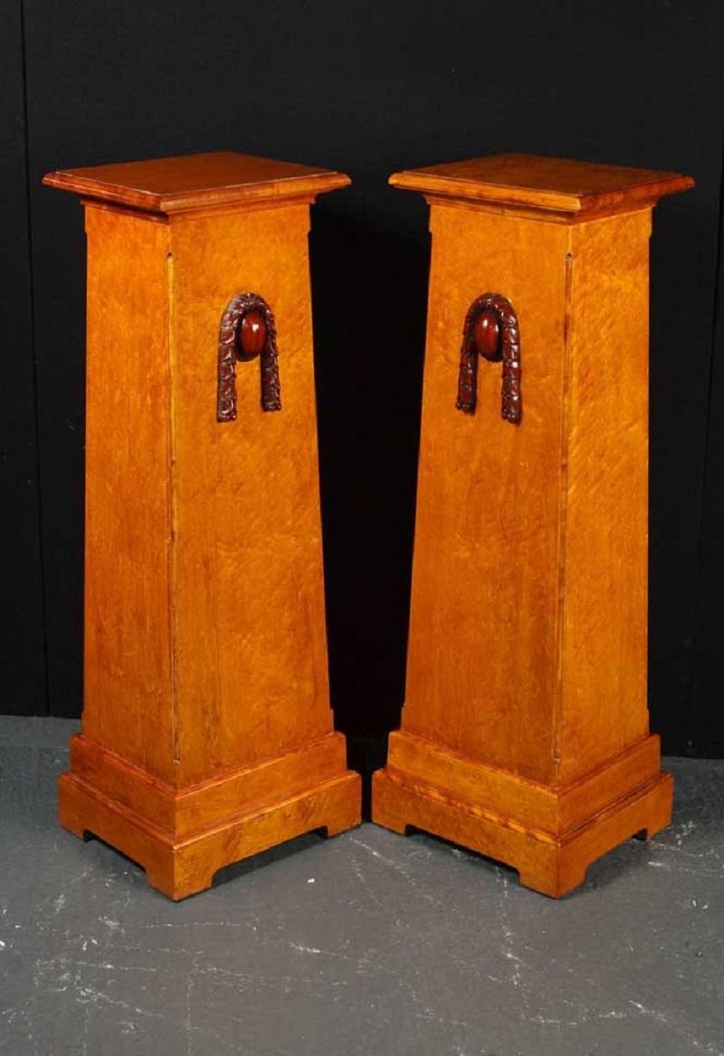 Pair Walnut Arts and Craft Plinths Pedestal Table Stands Deco For Sale 1