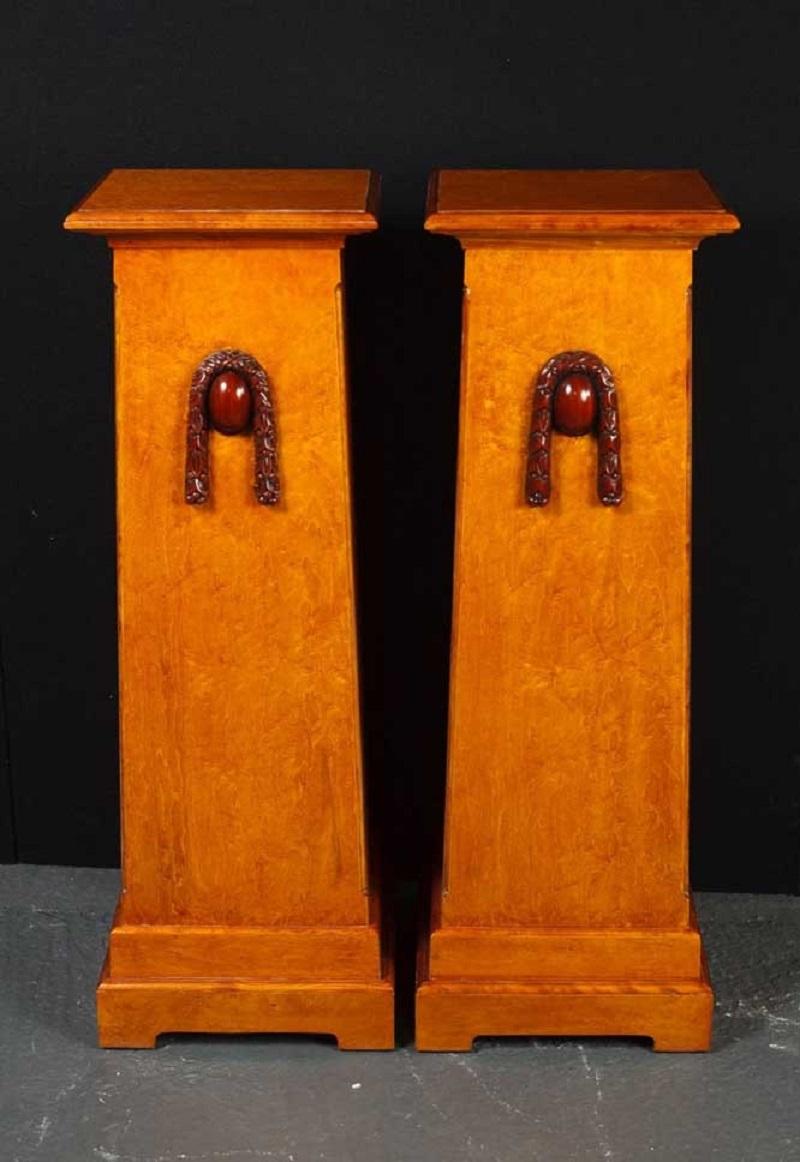 Pair Walnut Arts and Craft Plinths Pedestal Table Stands Deco For Sale 2