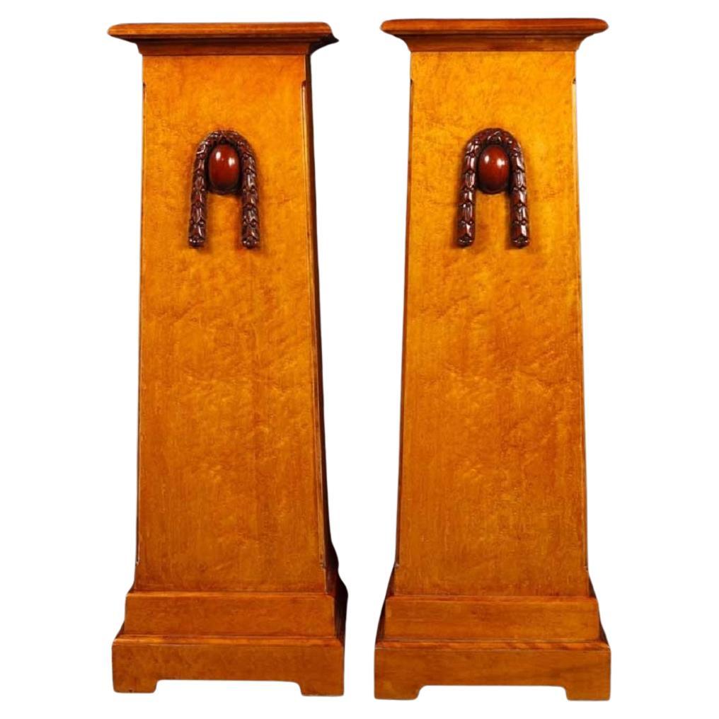 Pair Walnut Arts and Craft Plinths Pedestal Table Stands Deco