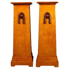 Pair Walnut Arts and Craft Plinths Pedestal Table Stands Deco