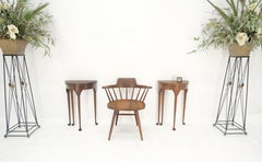 Pair Walnut Baker Demilune Flip Top Round End Side Console Occasional Table MINT