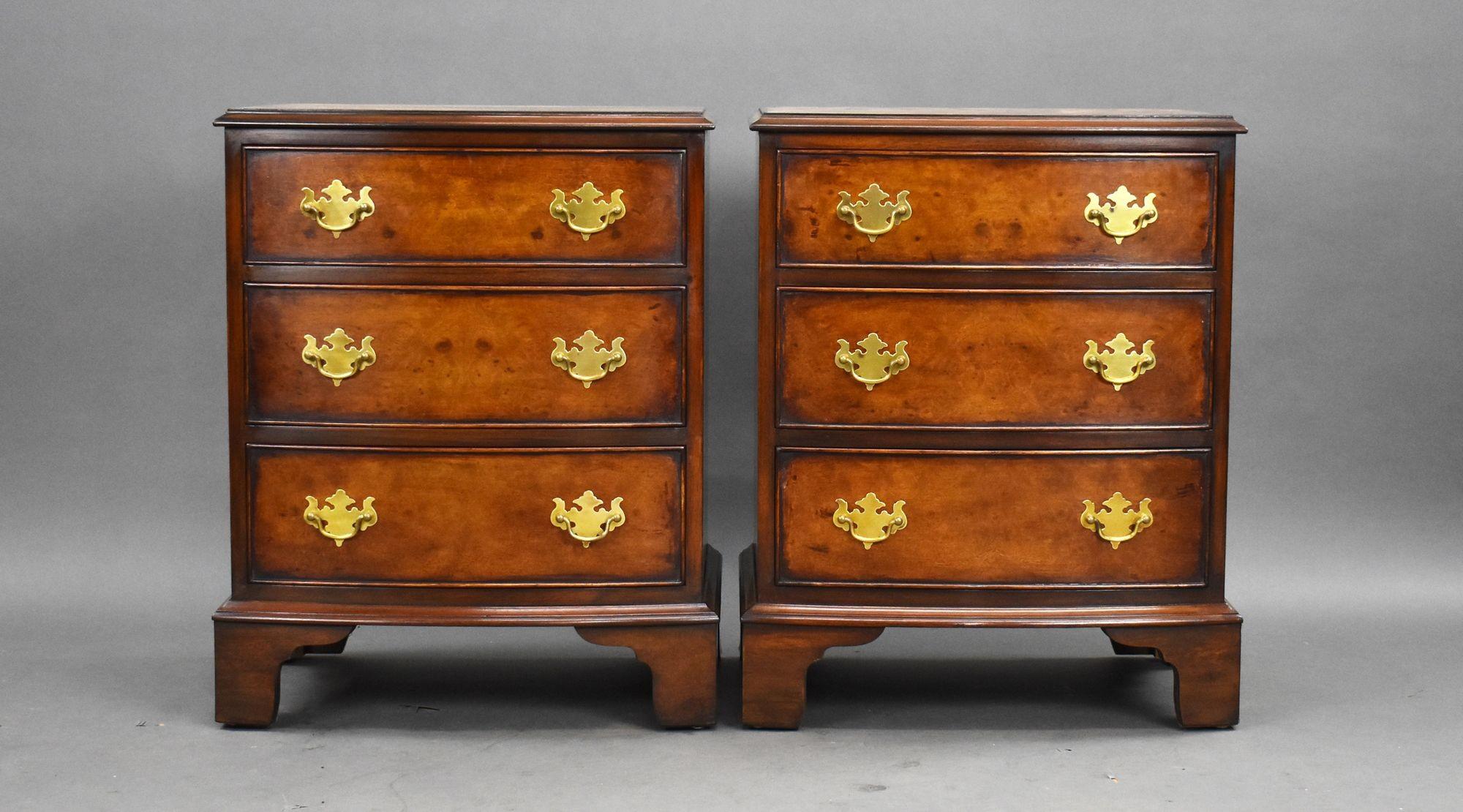 Pair of Traditional Burr Walnut Bedside Chests – 3-Drawer Georgian Style Cabinets (c.1960–1980)
Add timeless elegance and practical storage to your interior with this superb pair of traditional burr walnut bedside chests, beautifully crafted in the