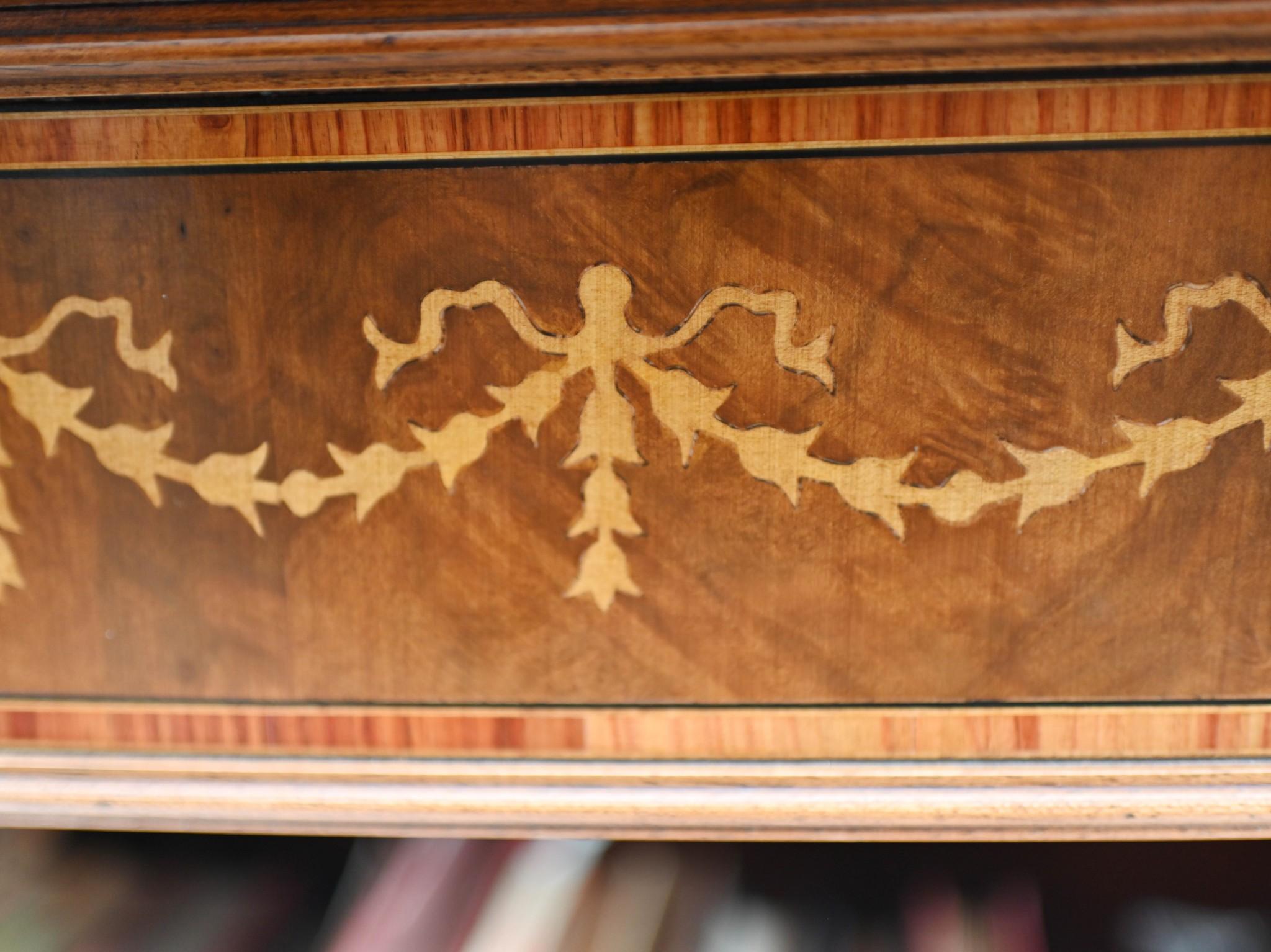Pair Walnut Bookcases Open Front Sheraton Inlay Bespoke For Sale at 1stDibs