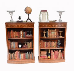 Pair Walnut Bookcases Open Front Sheraton Inlay Bespoke