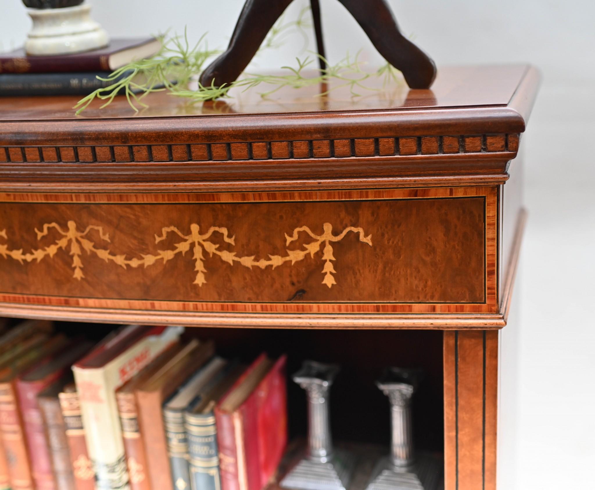 Pair Walnut Bookcases Open Front Sheraton Inlay Bespoke For Sale at 1stDibs