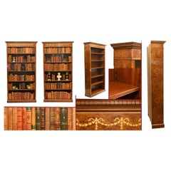 Pair Walnut Bookcases - Regency Sheraton Open Front Bespoke