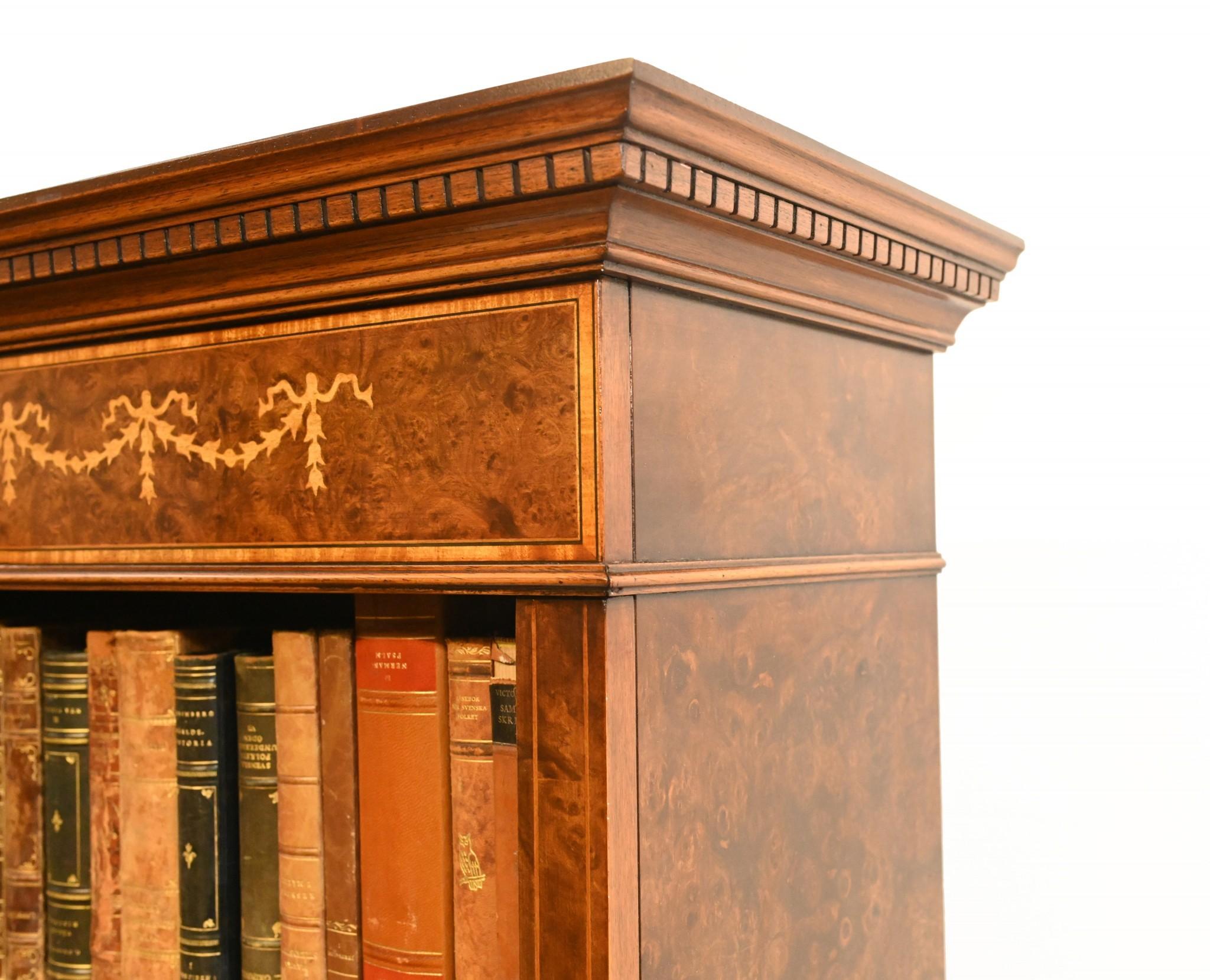 Pair Walnut Bookcases - Regency Sheraton Open Front For Sale 8
