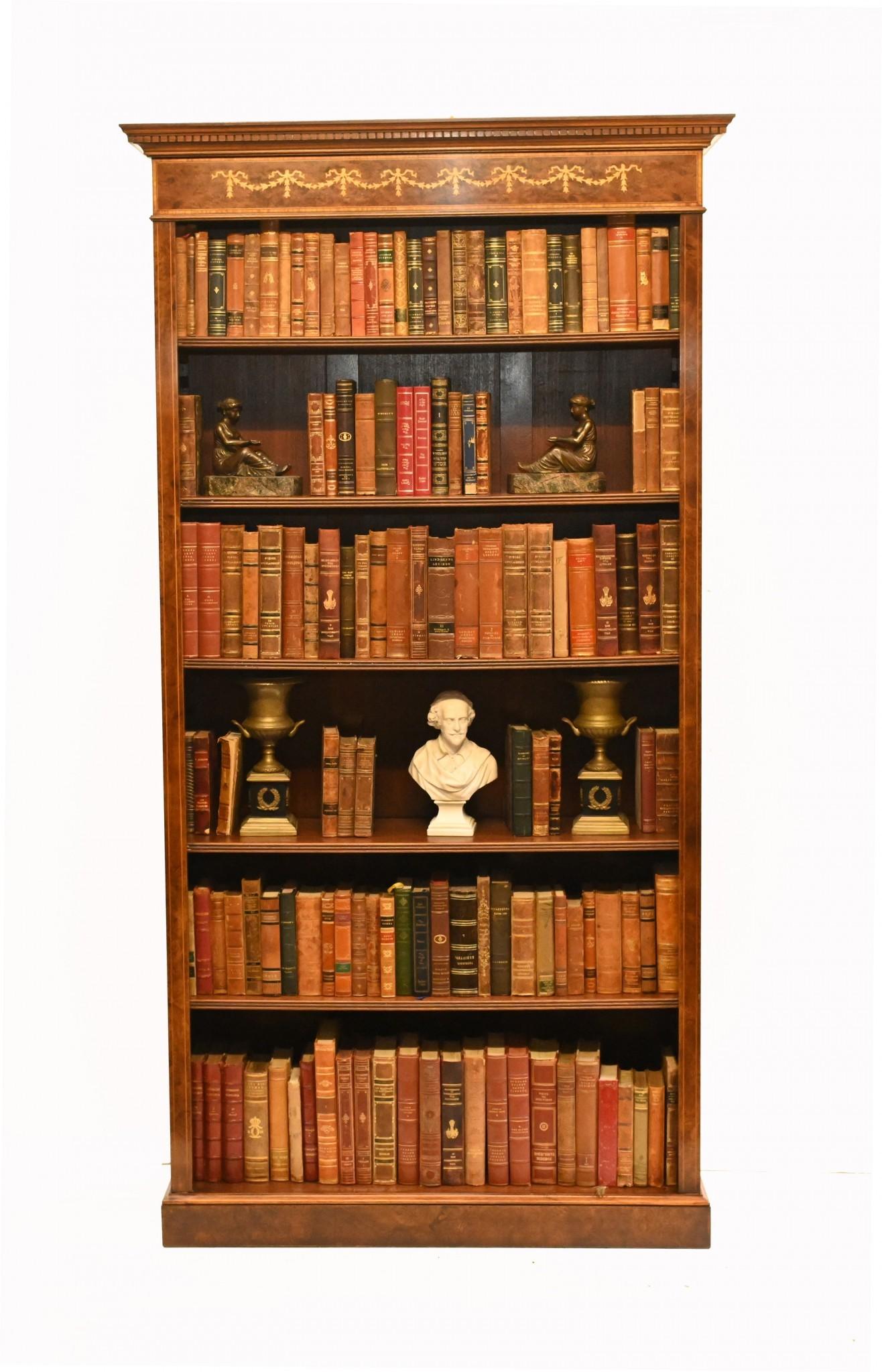 Pair Walnut Bookcases - Regency Sheraton Open Front For Sale 9