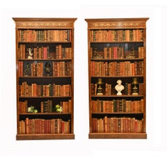 Pair Walnut Bookcases - Regency Sheraton Open Front