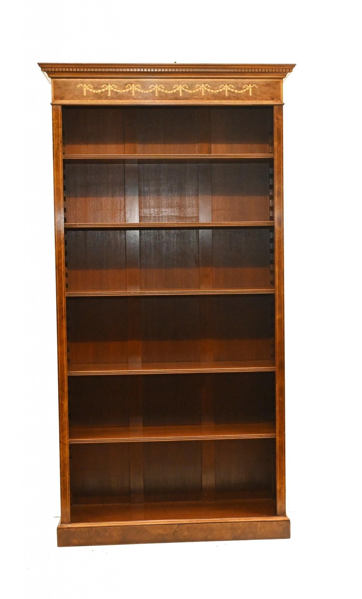 Pair Walnut Bookcases - Regency Sheraton Open Front For Sale 3
