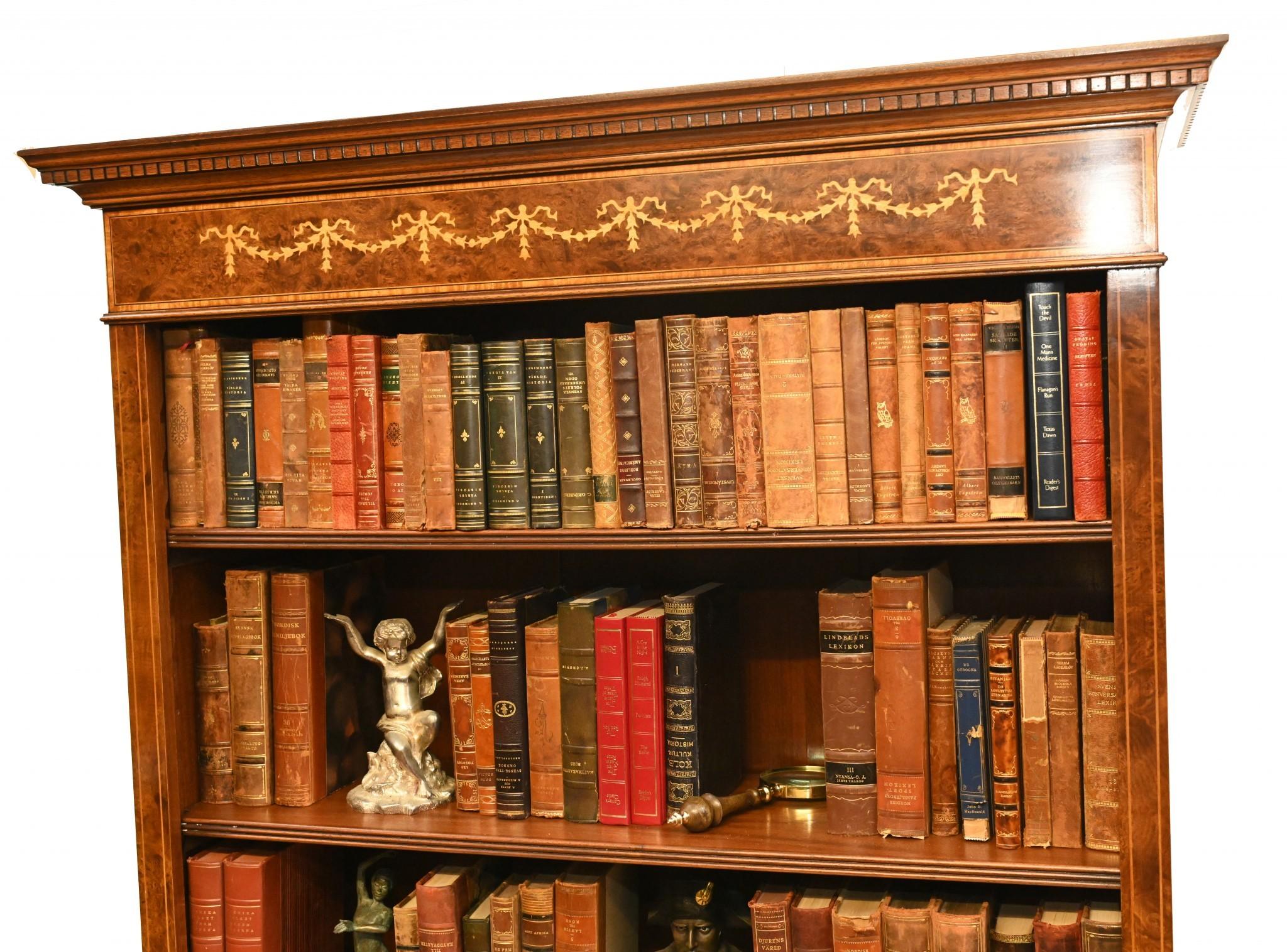 Pair Walnut Bookcases - Regency Sheraton Open Front For Sale 2