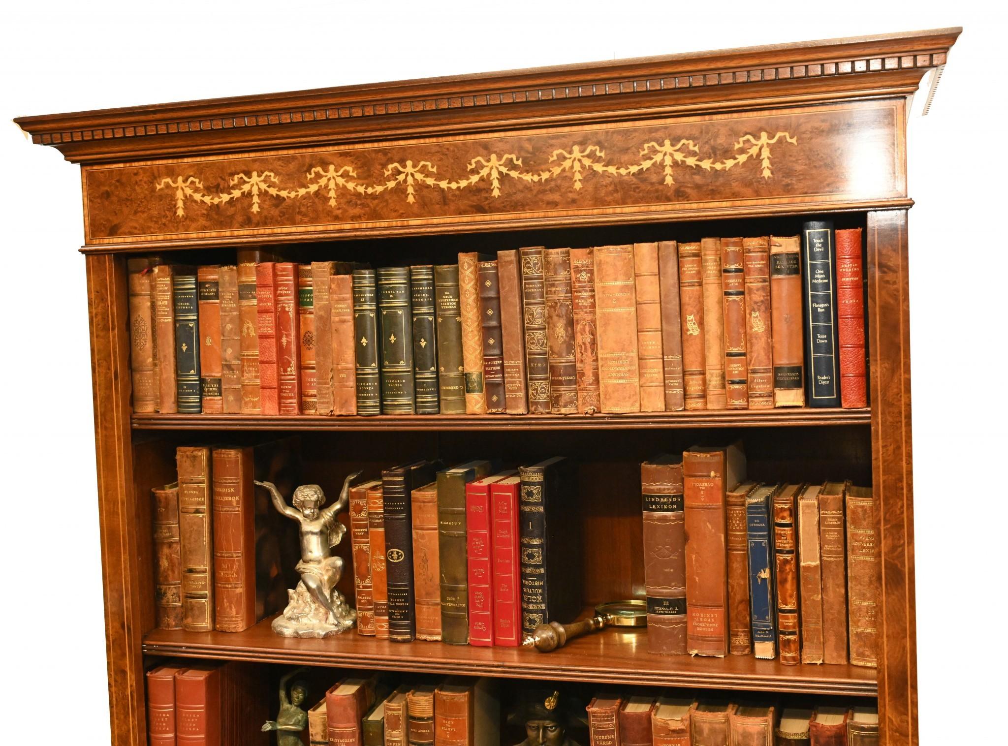 Pair Walnut Bookcases - Regency Sheraton Open Front For Sale 5
