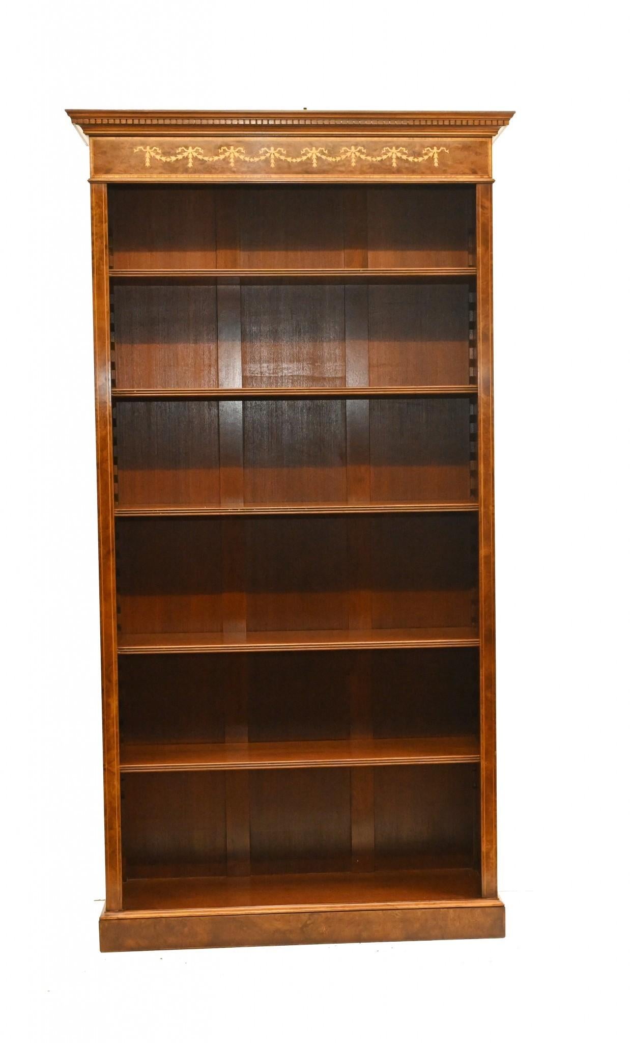 Pair Walnut Bookcases - Regency Sheraton Open Front For Sale 4