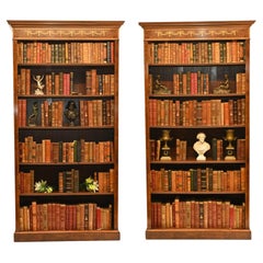 Pair Walnut Bookcases - Regency Sheraton Open Front