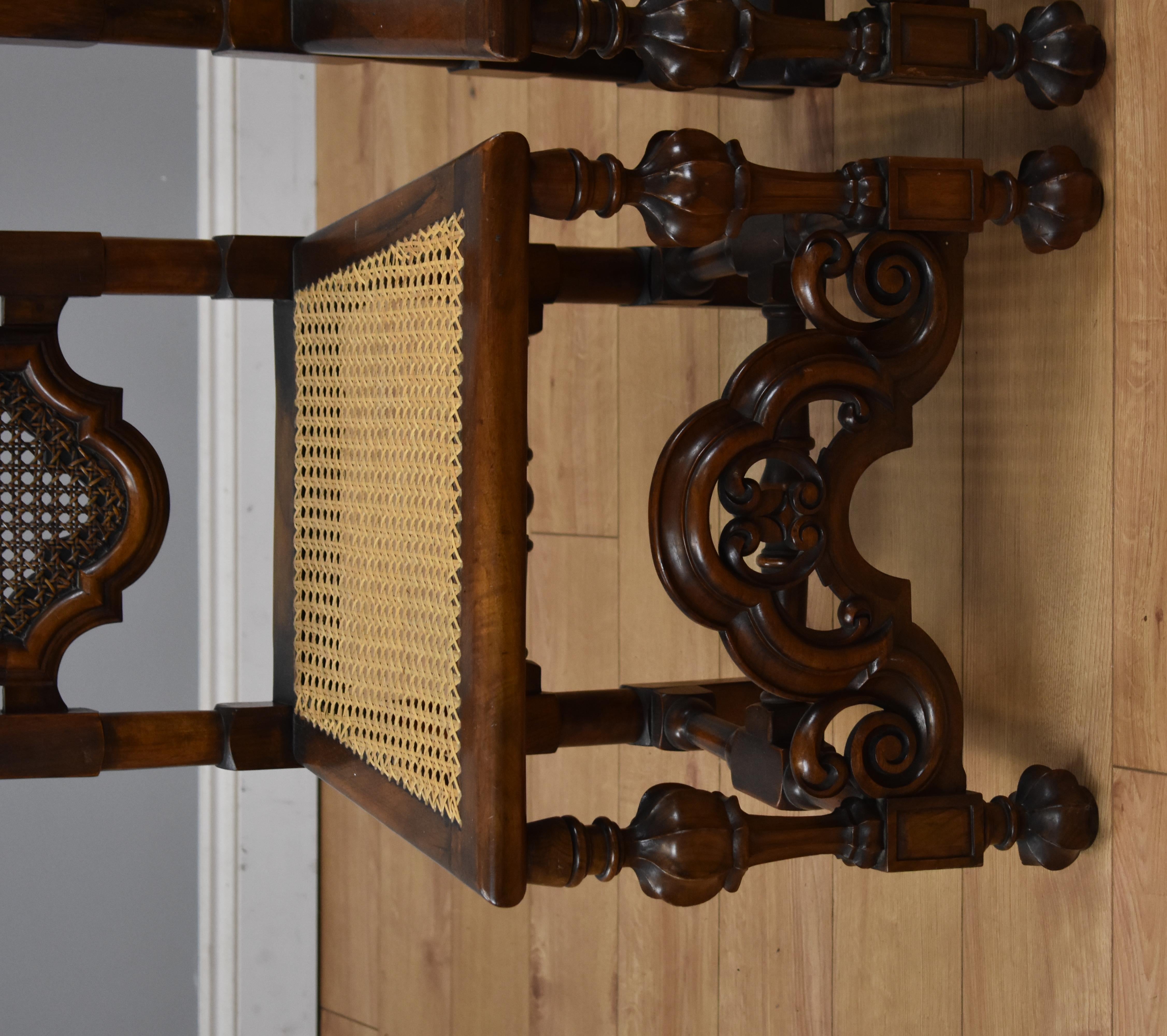 Edwardian Pair of Walnut Carolean Style High Back Chairs