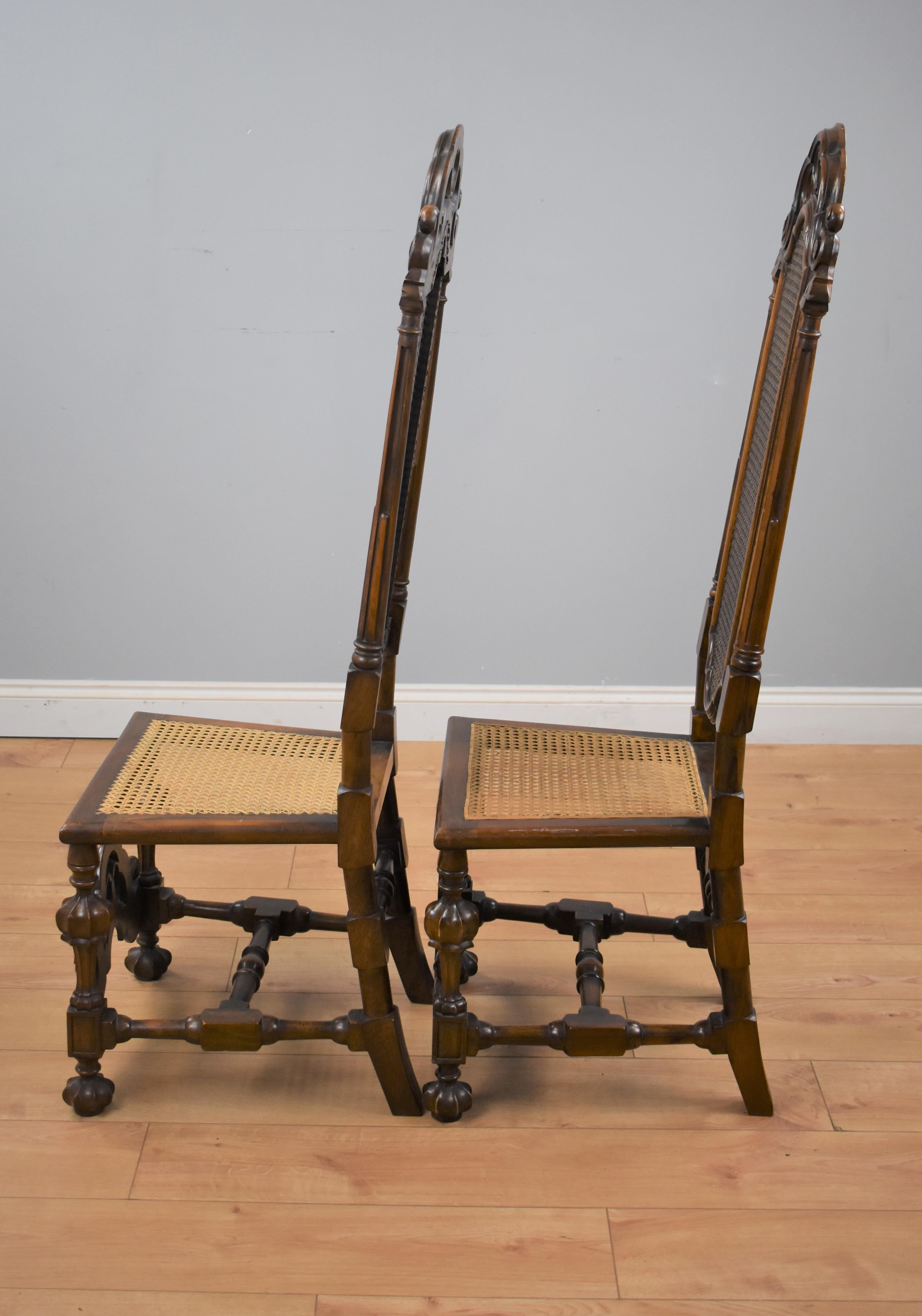 20th Century Pair of Walnut Carolean Style High Back Chairs