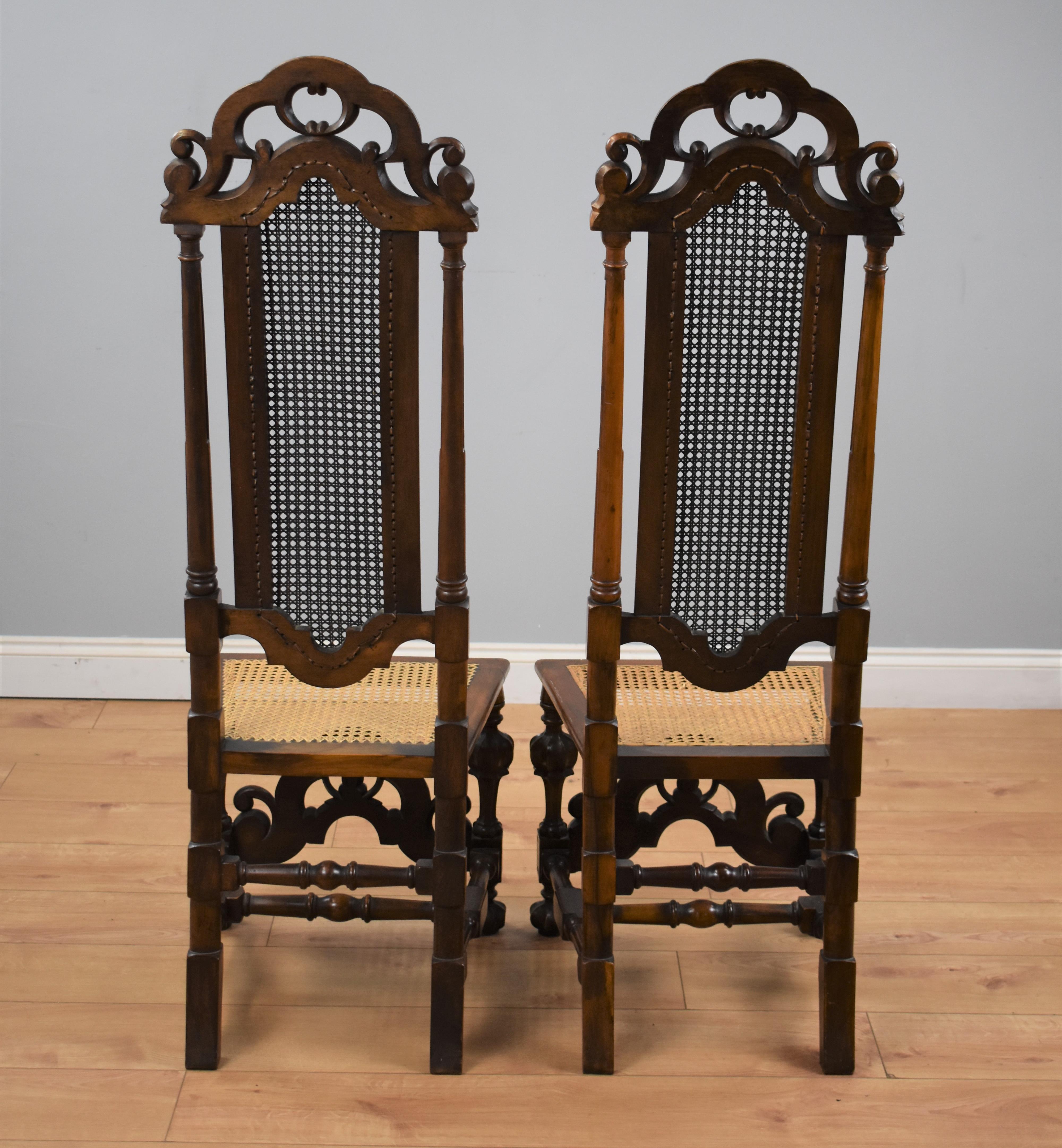 Pair of Walnut Carolean Style High Back Chairs 1