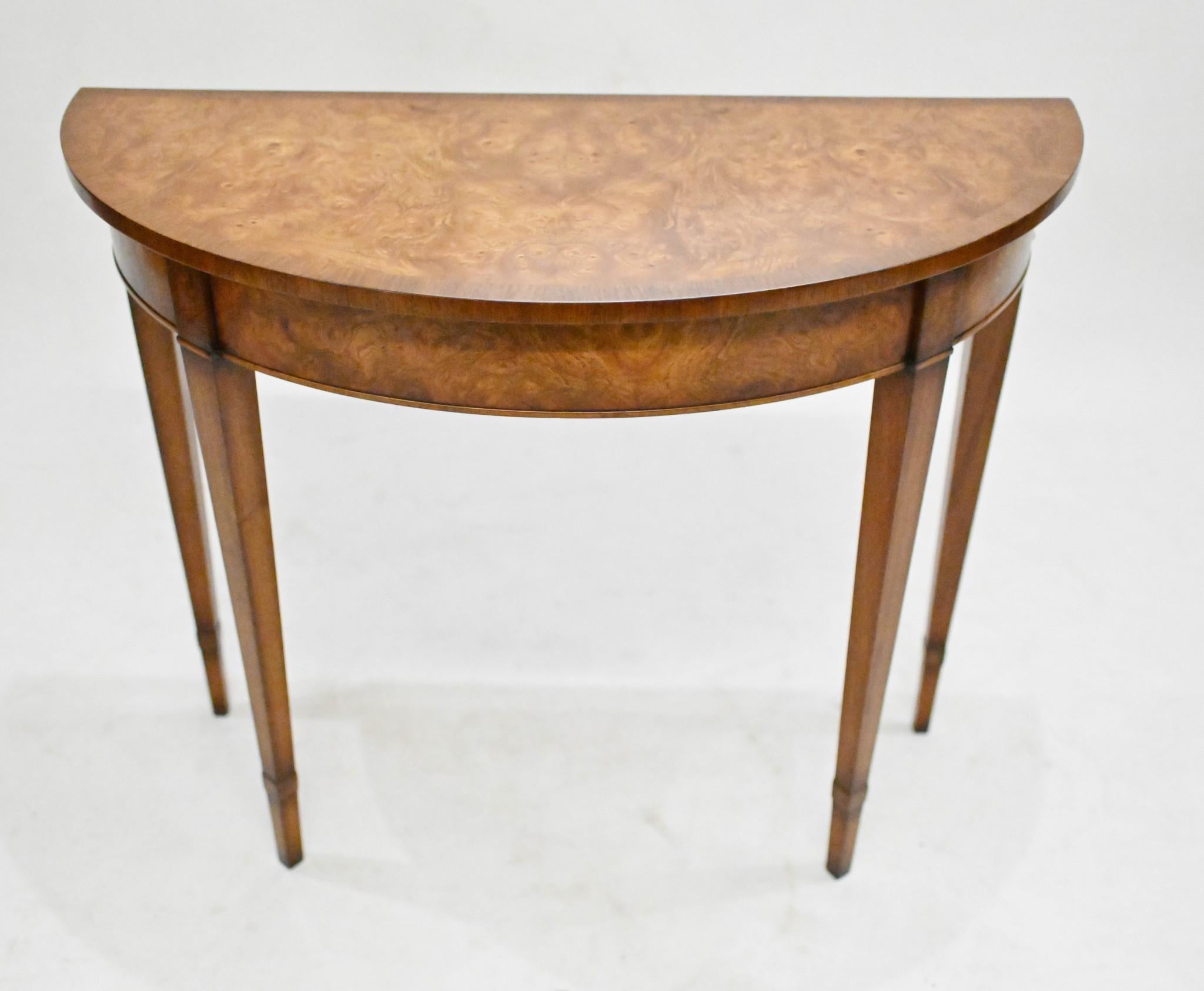 Late 20th Century Pair Walnut Console Tables Adams Demi Lune For Sale