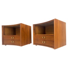 Pair Walnut Curved Front Two Drawers Paul Frankl John Stuart Night Stands MINT!