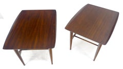 Pair Walnut Curved Rolled Edges Magazine Rack Shelf End Side Tables Stands