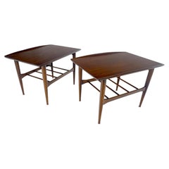 Pair Walnut Curved Rolled Edges Magazine Rack Shelf End Side Tables Stands