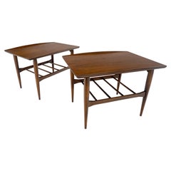 Pair Walnut Curved Rolled Edges Magazine Rack Shelf End Side Tables Stands MINT!