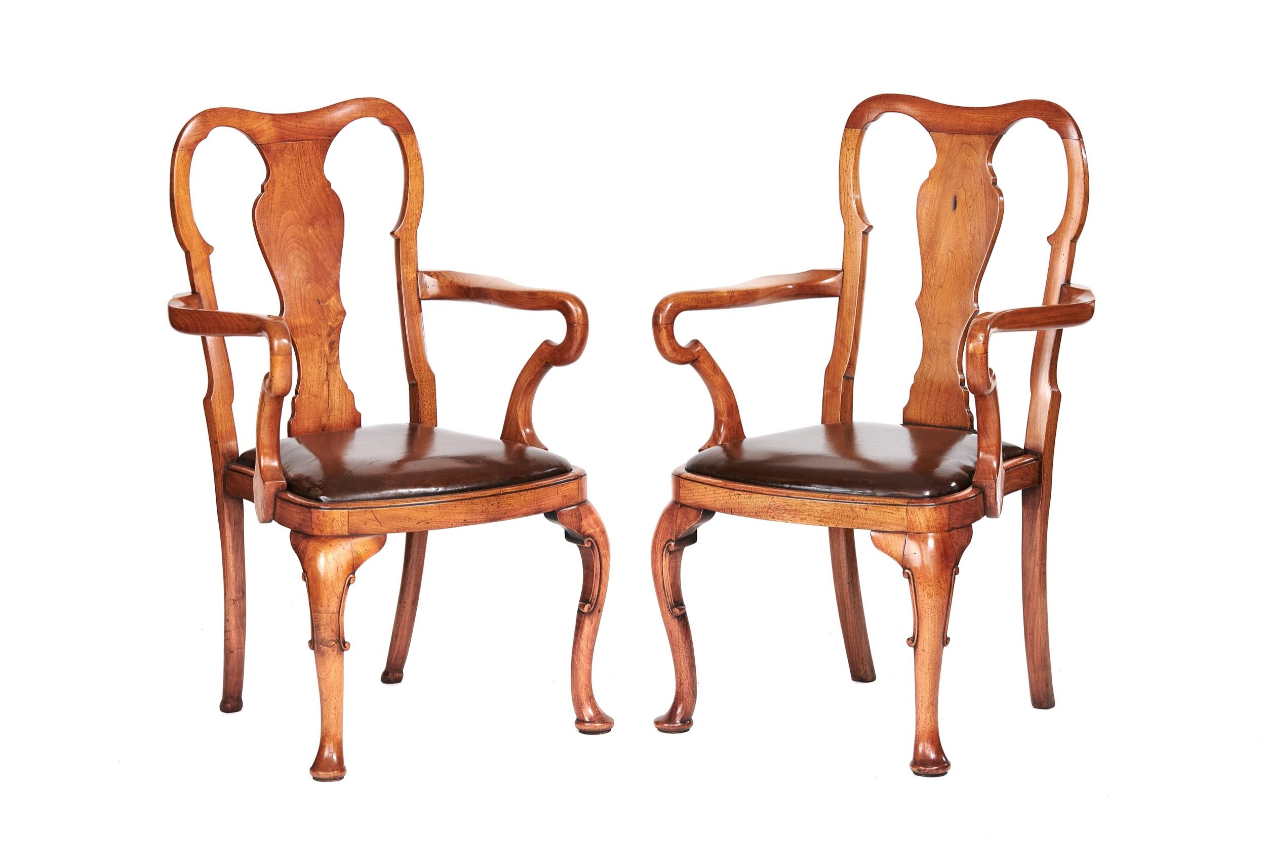 Pair Walnut Elbow Chairs in the Queen Anne Style circa 1920s