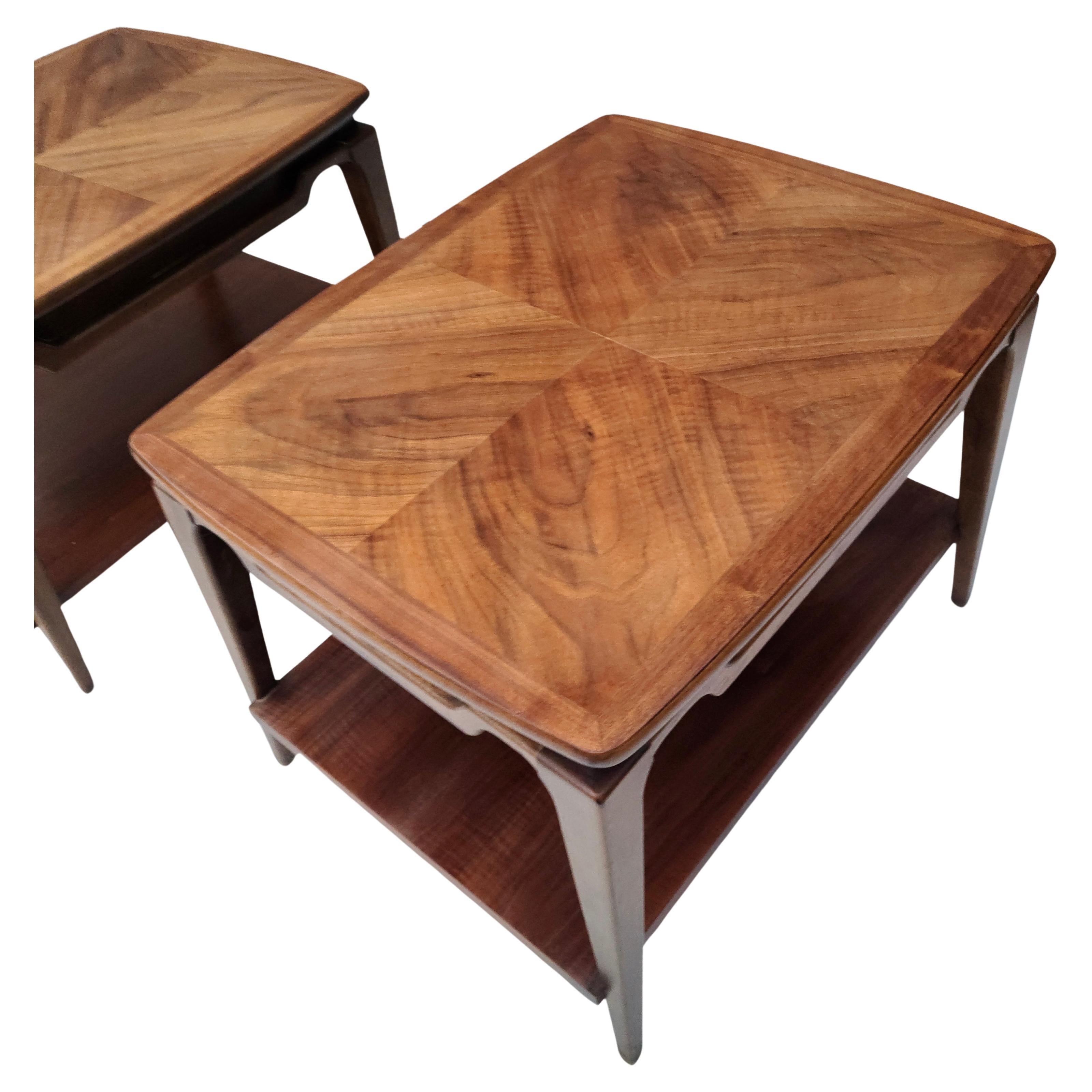 Pair Sculpted Walnut End Tables by Lane Style of Adrian Pearsall 6
