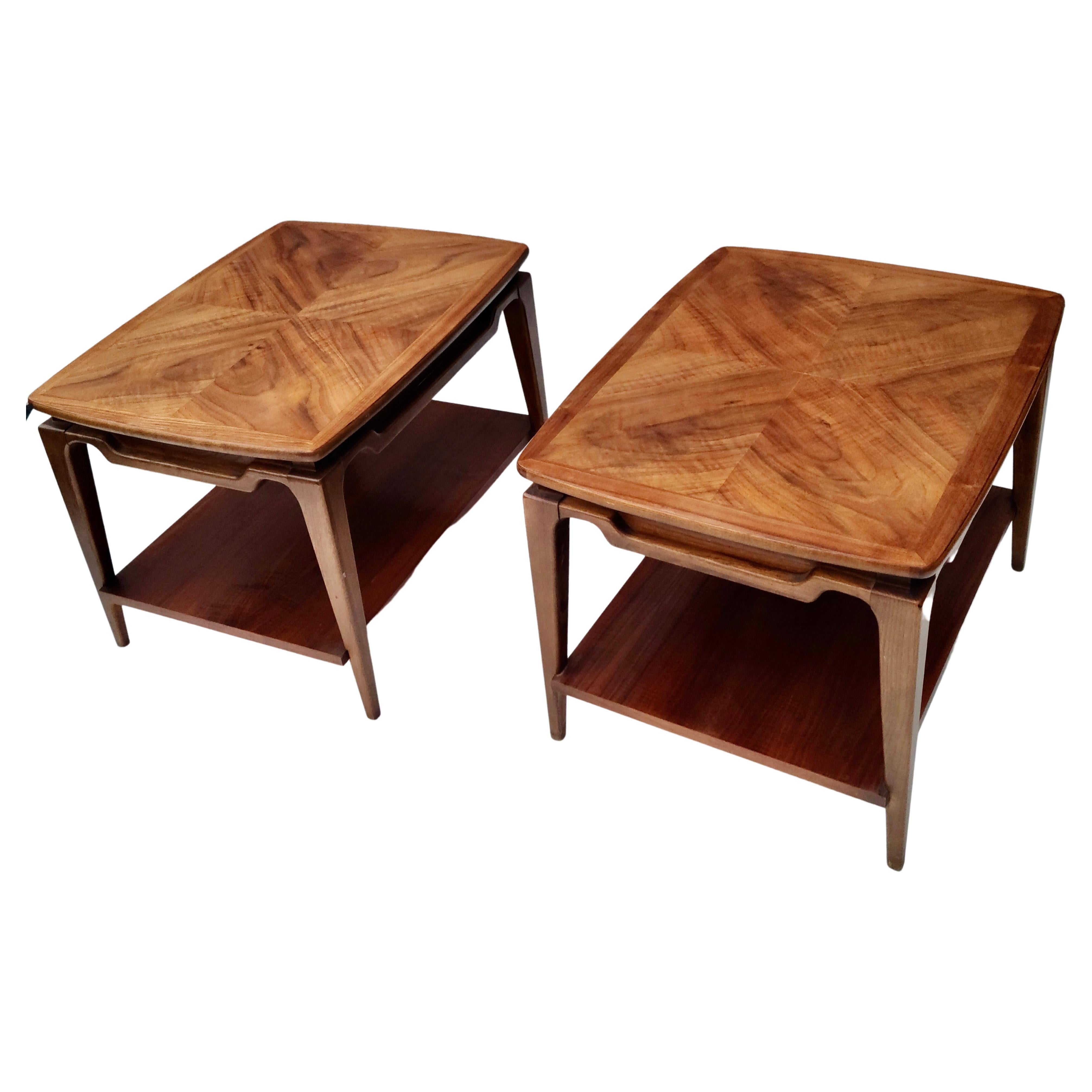 Pair Sculpted Walnut End Tables by Lane Style of Adrian Pearsall 7