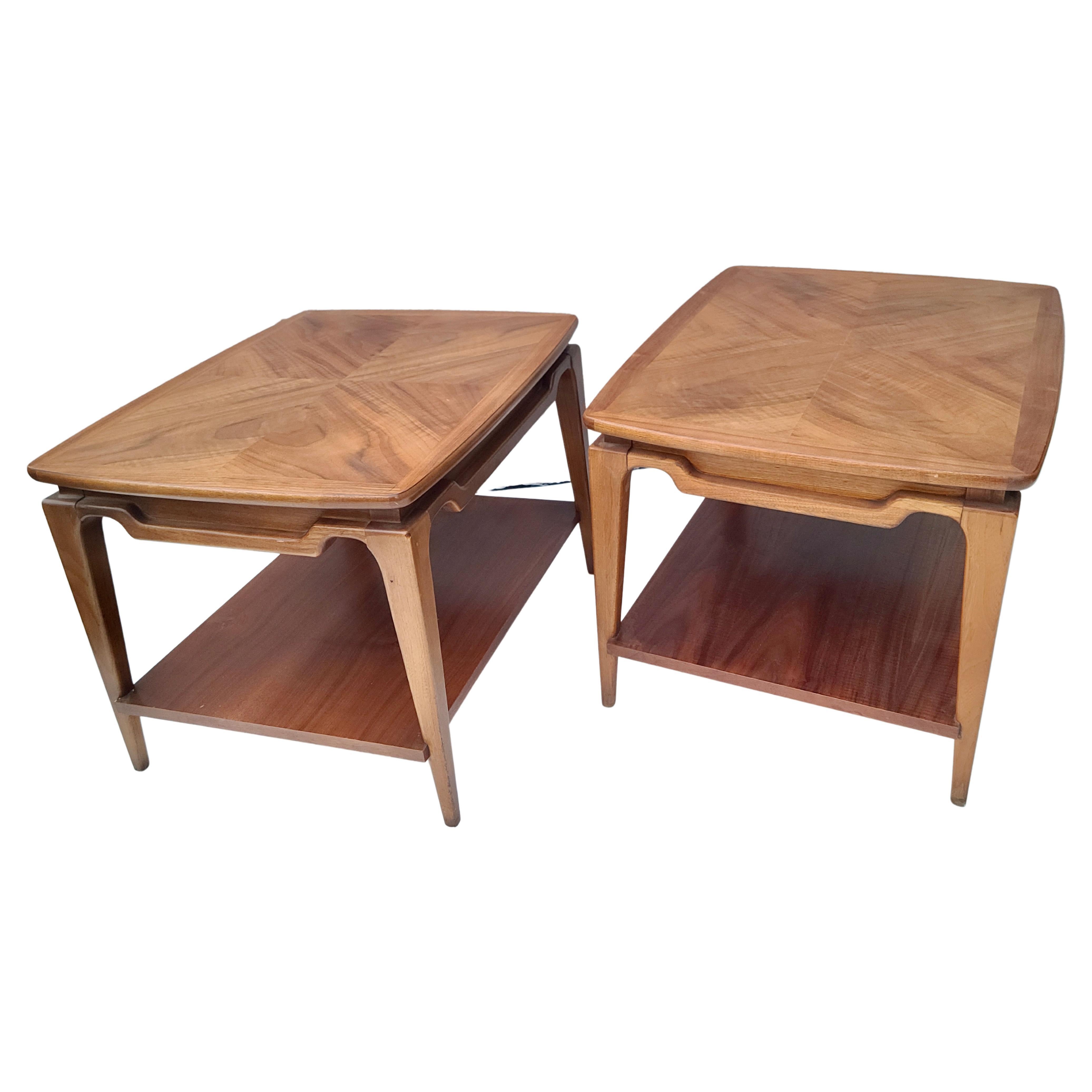 Please feel free to reach out for accurate shipping quote to your location.

Pair Walnut two tier end tables by Lane.