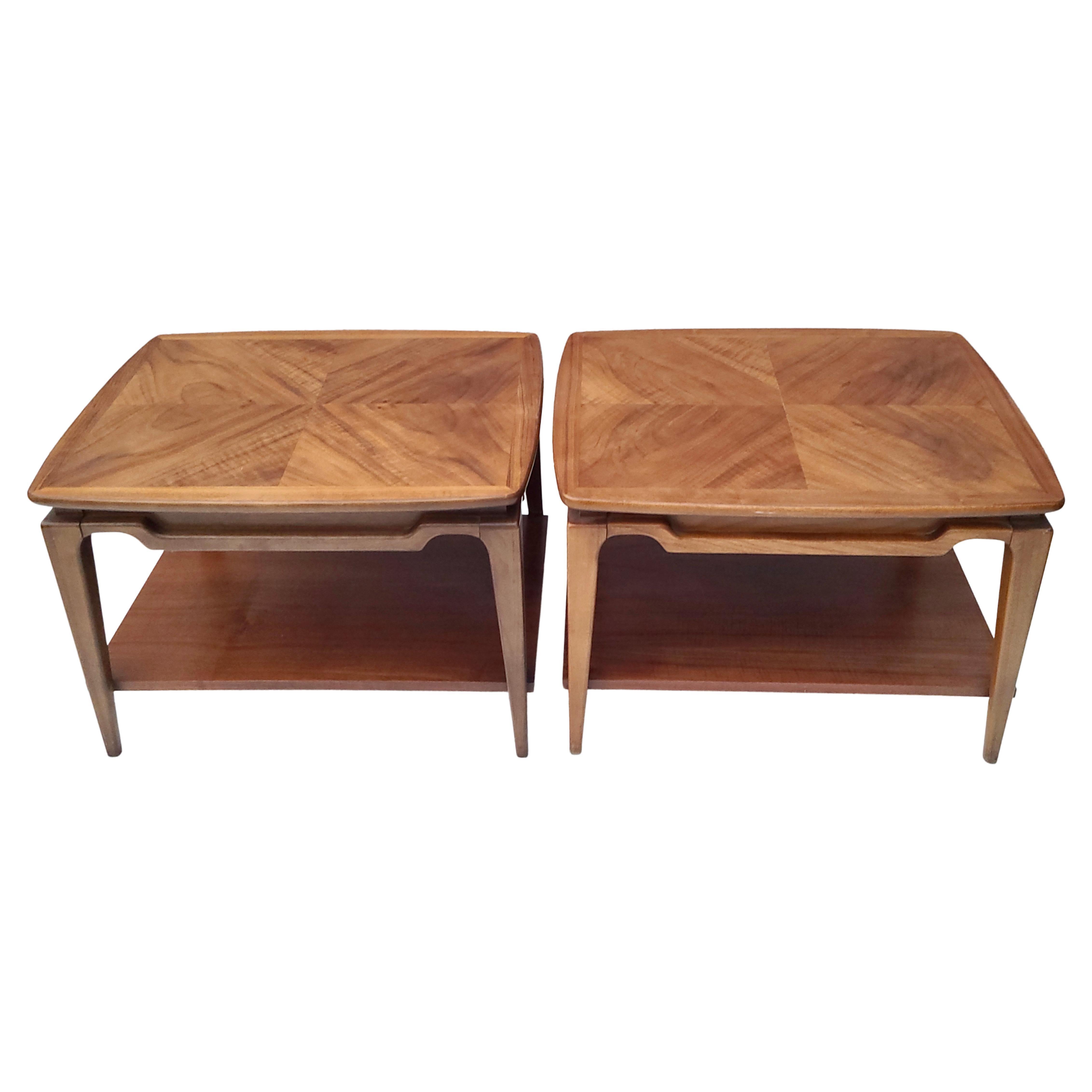 Pair Sculpted Walnut End Tables by Lane Style of Adrian Pearsall 1
