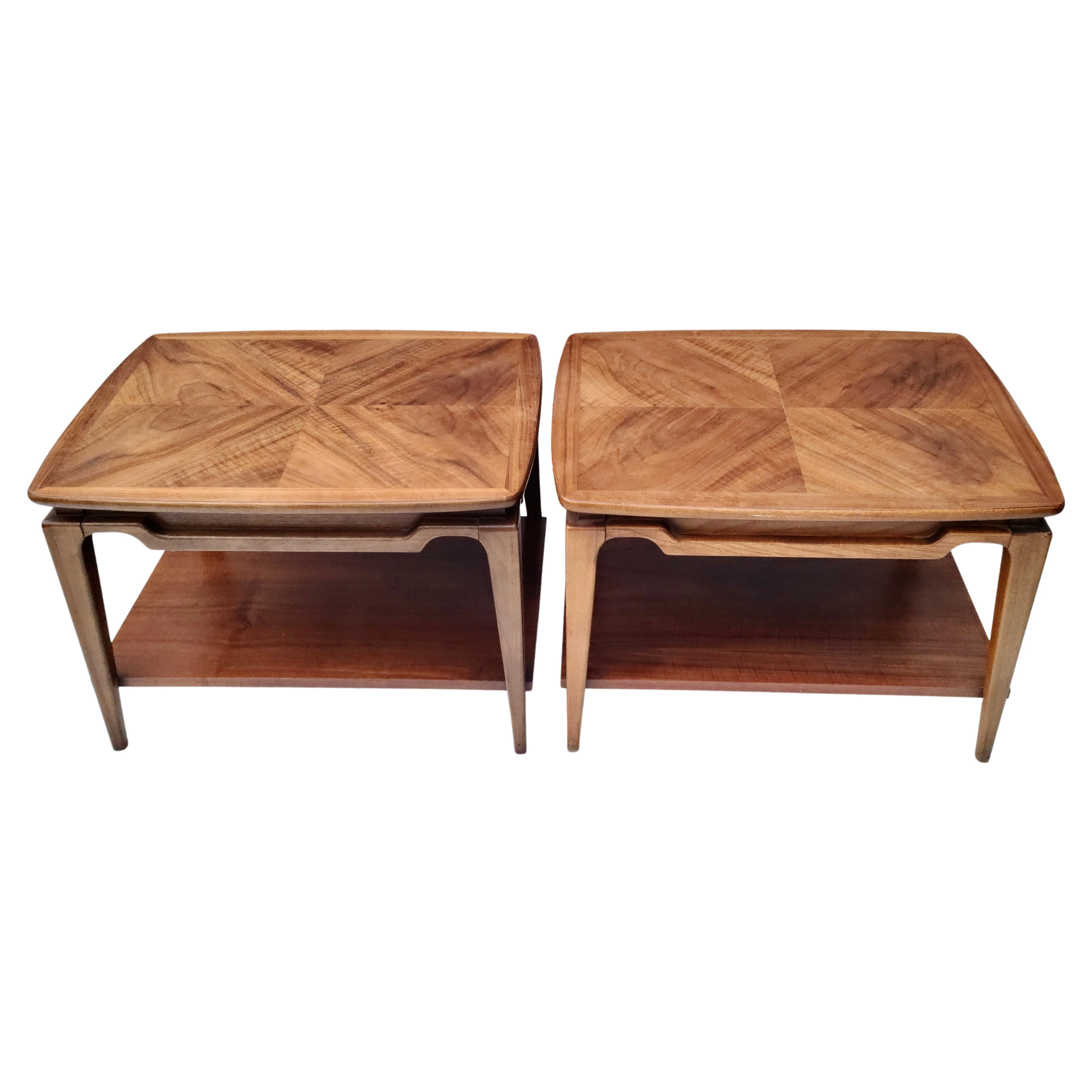 Pair Sculpted Walnut End Tables by Lane Style of Adrian Pearsall 2