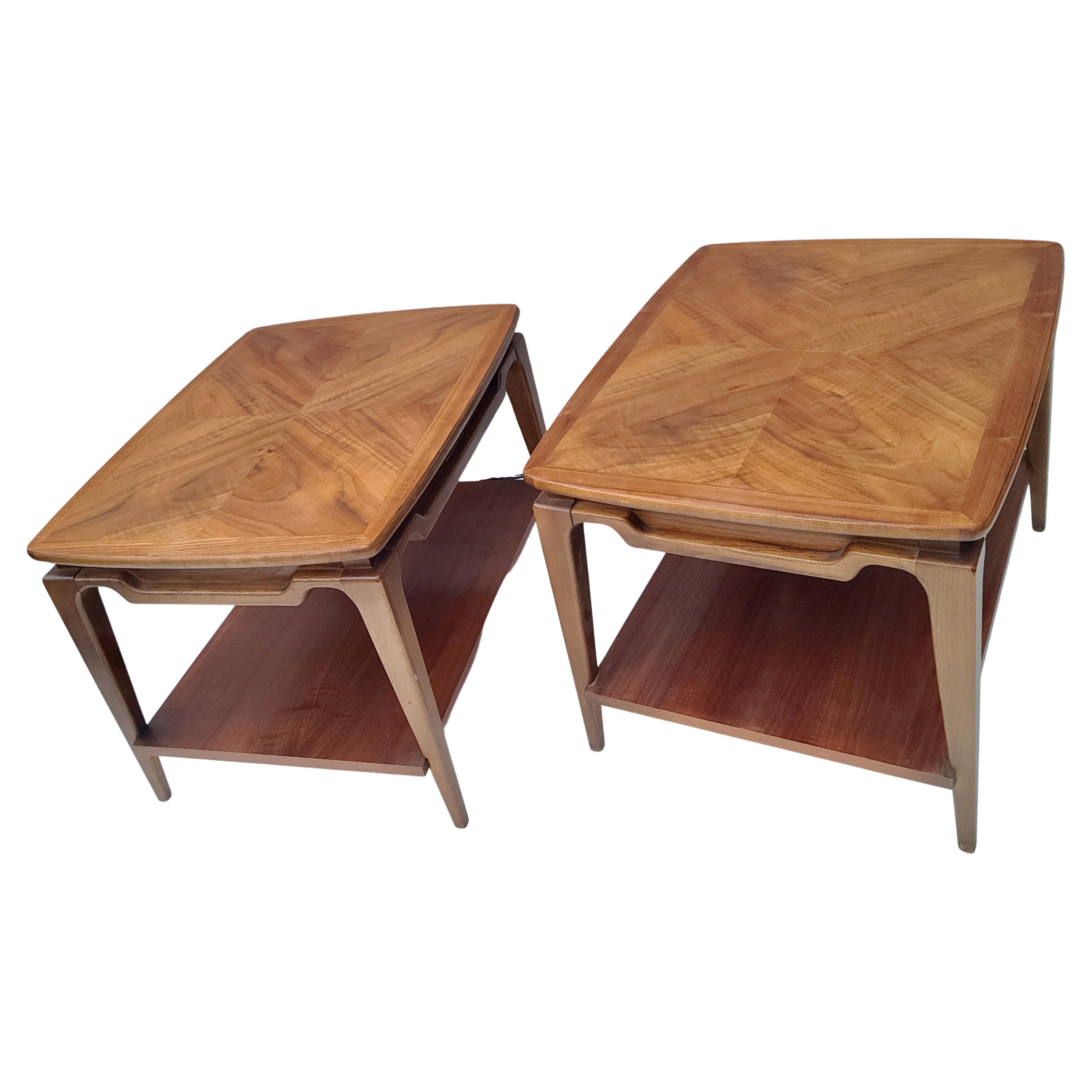Pair Sculpted Walnut End Tables by Lane Style of Adrian Pearsall 3