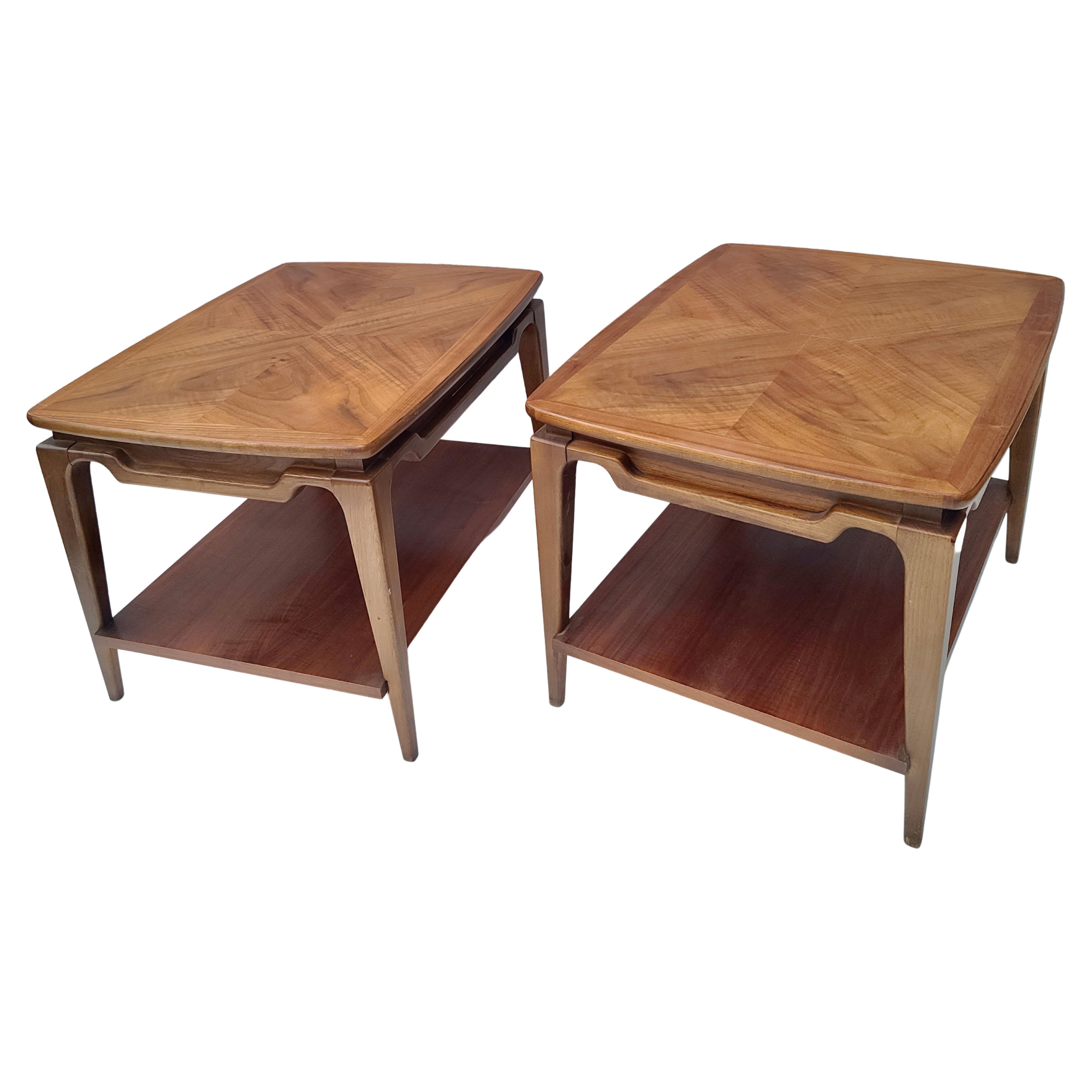 Pair Sculpted Walnut End Tables by Lane Style of Adrian Pearsall 4