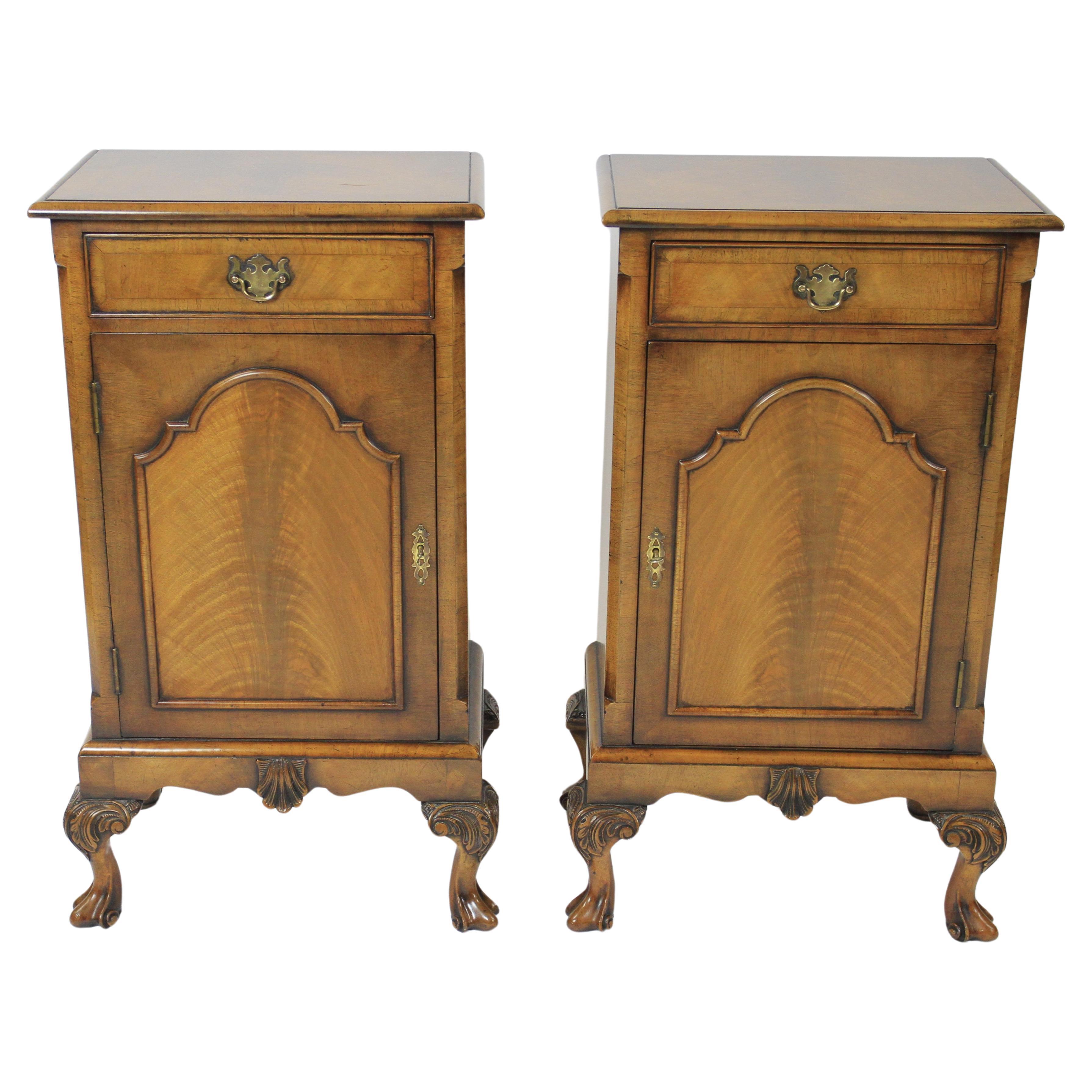 Pair Walnut Queen Anne style  Bedside Cupboards circa 1930s For Sale