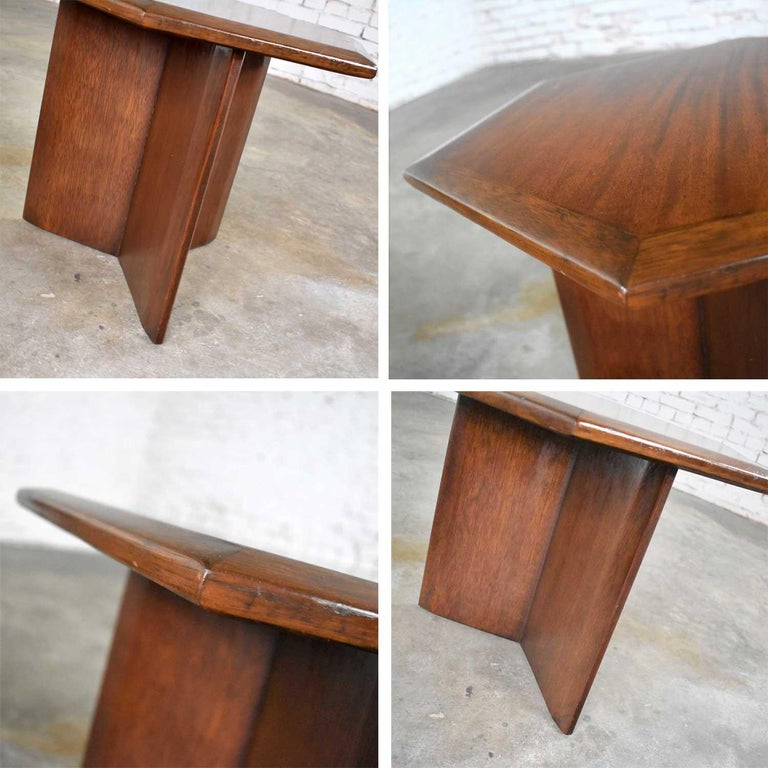 Pair Walnut Stained Hexagon Side Tables Style of Frank Lloyd Wright for