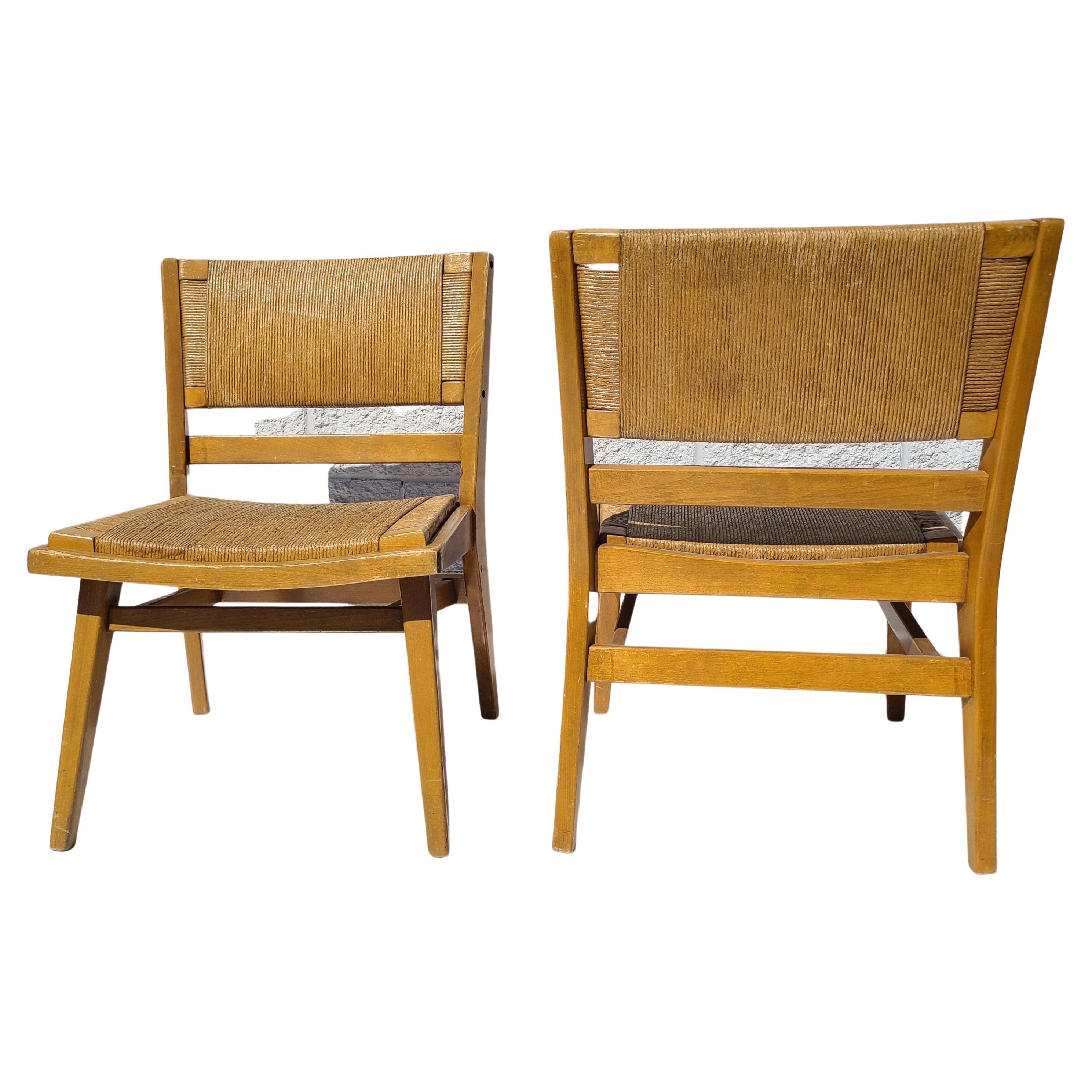 Pair Walnut Tacoma Chairs by Warner Cleveland In Fair Condition In Fraser, MI