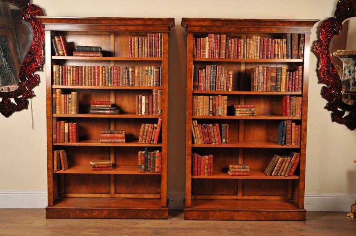 Come view these yourself in our Hertfordshire warehouse
Stunning pair of walnut Victorian style bookcases
These really are a solid and chunky pair, absolutely sumptuous wood
Shelves are adjustable so you can display different sized items
Both