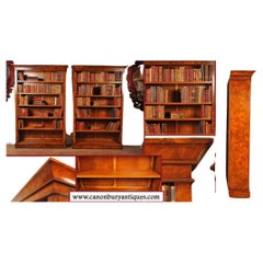 Antique Pair Walnut Victorian Bookcases Open Book Case