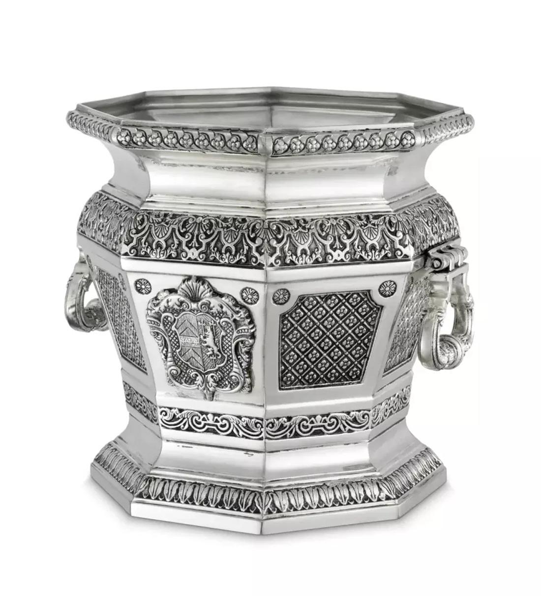 Victorian Pair Walpole Silverplated Wine Coolers after model at Met Museum and Eichholtz For Sale