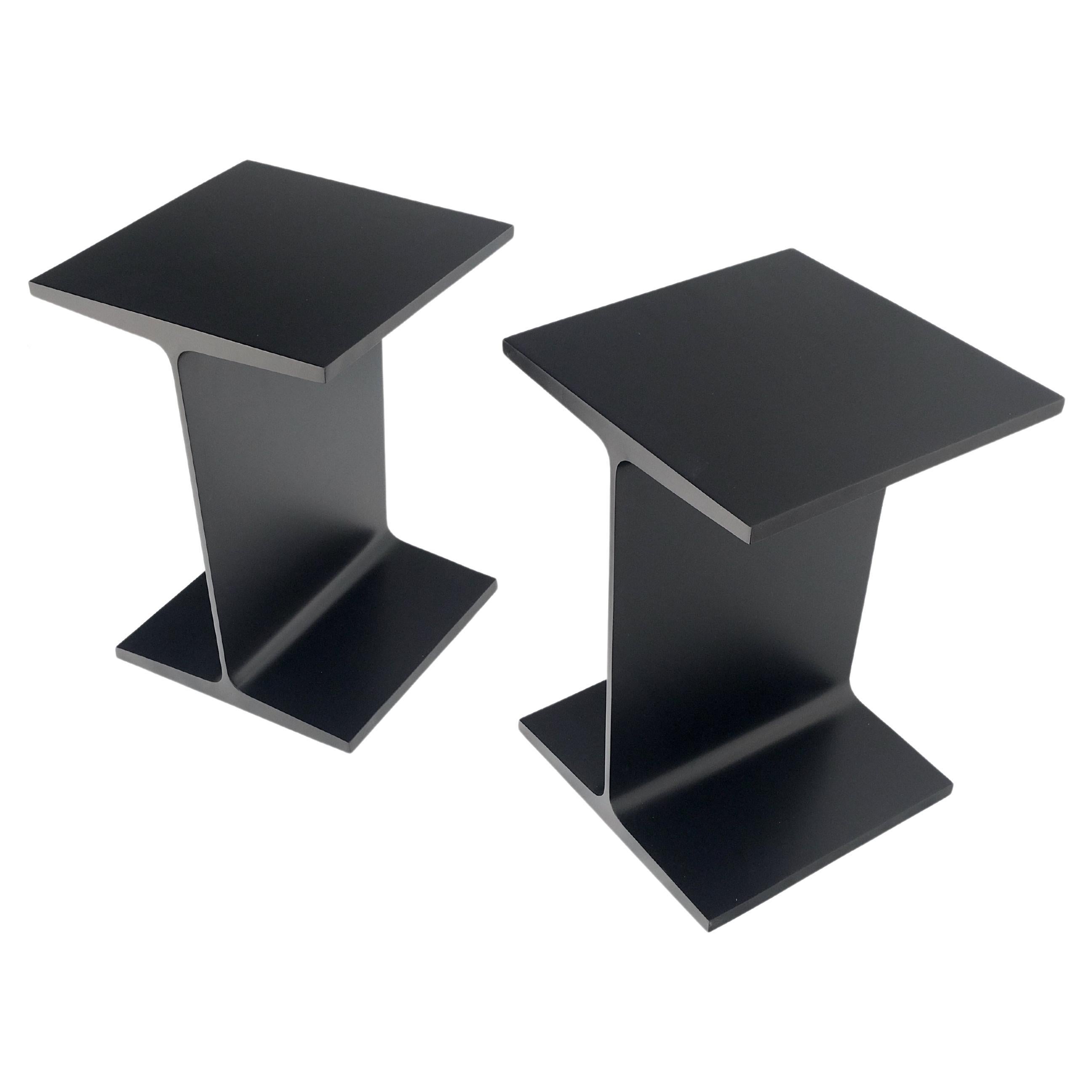 Mid-Century Modern Pair Ward Bennet Black Enamel i Beam End Side Occasional Tables Stands Mint For Sale
