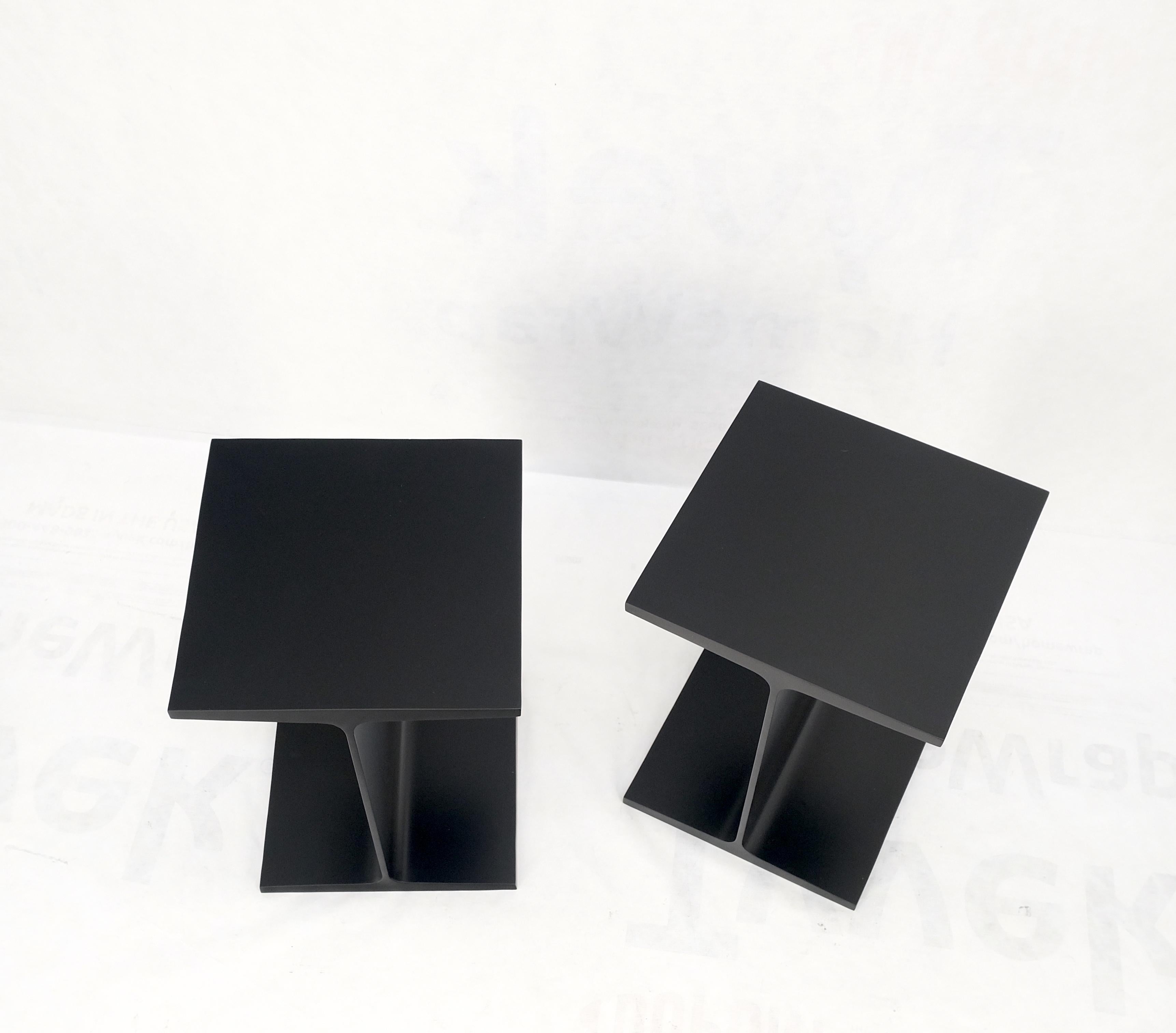 Painted Pair Ward Bennet Black Enamel i Beam End Side Occasional Tables Stands Mint For Sale