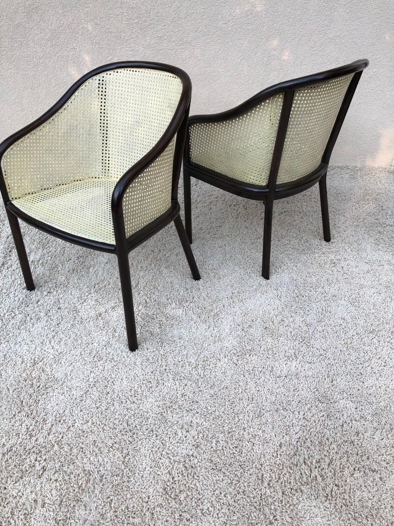 American Pair Ward Bennet Cane Lacquered Bentwood Walnut Chairs For Sale