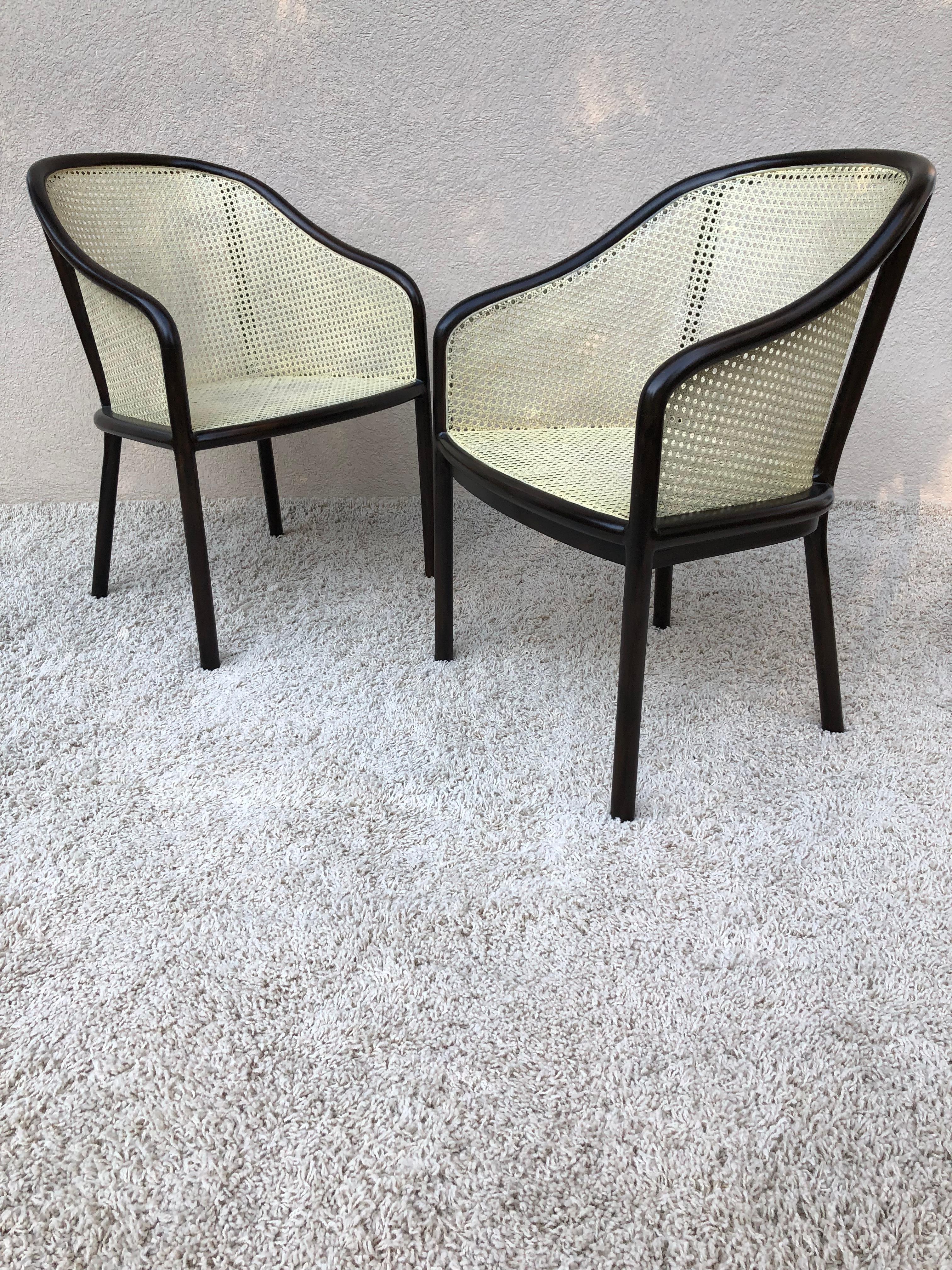 Mid-Century Modern Pair Ward Bennet Cane Lacquered Bentwood Walnut Chairs For Sale