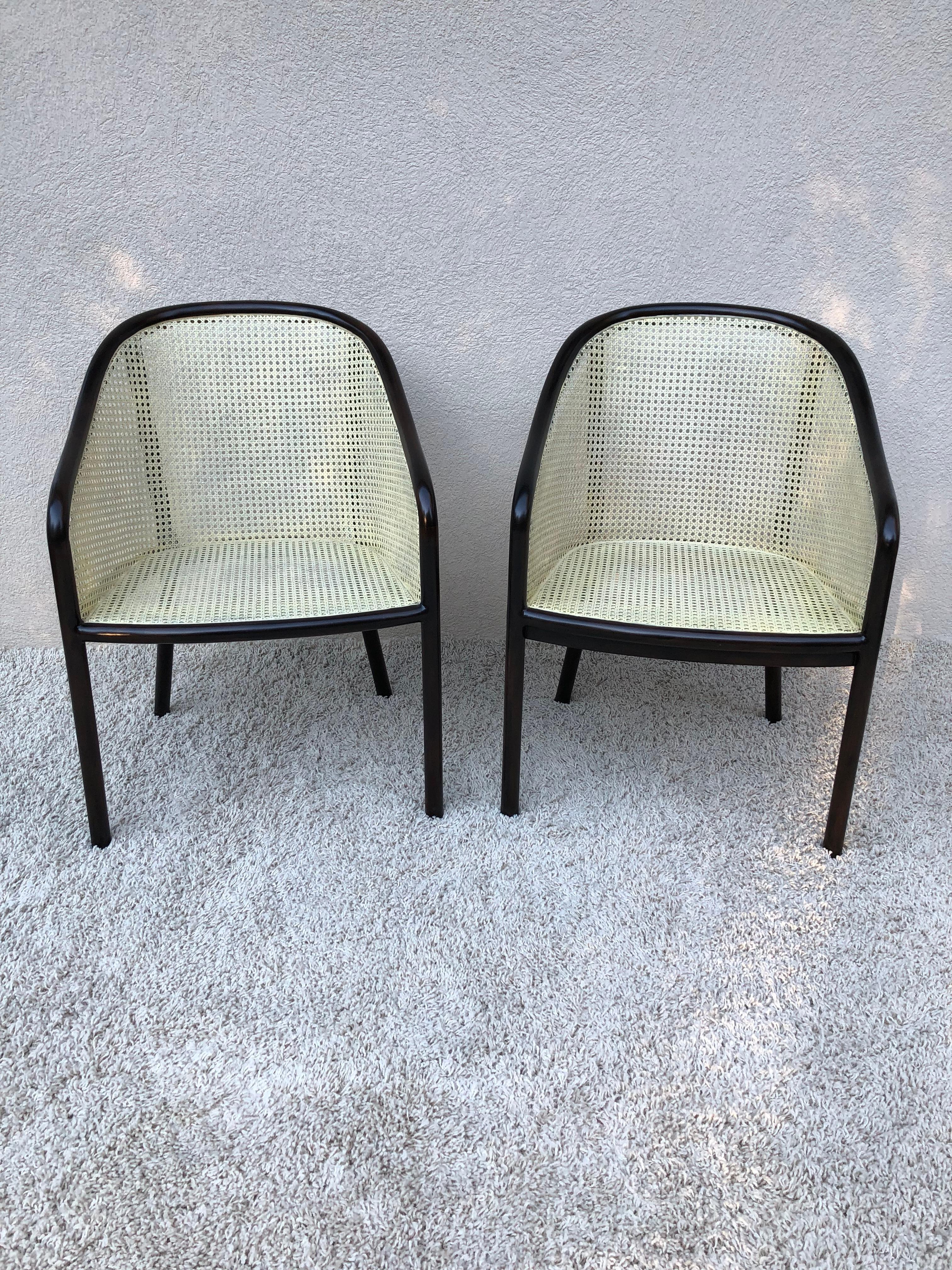 American Pair Ward Bennet Cane Lacquered Bentwood Walnut Chairs For Sale
